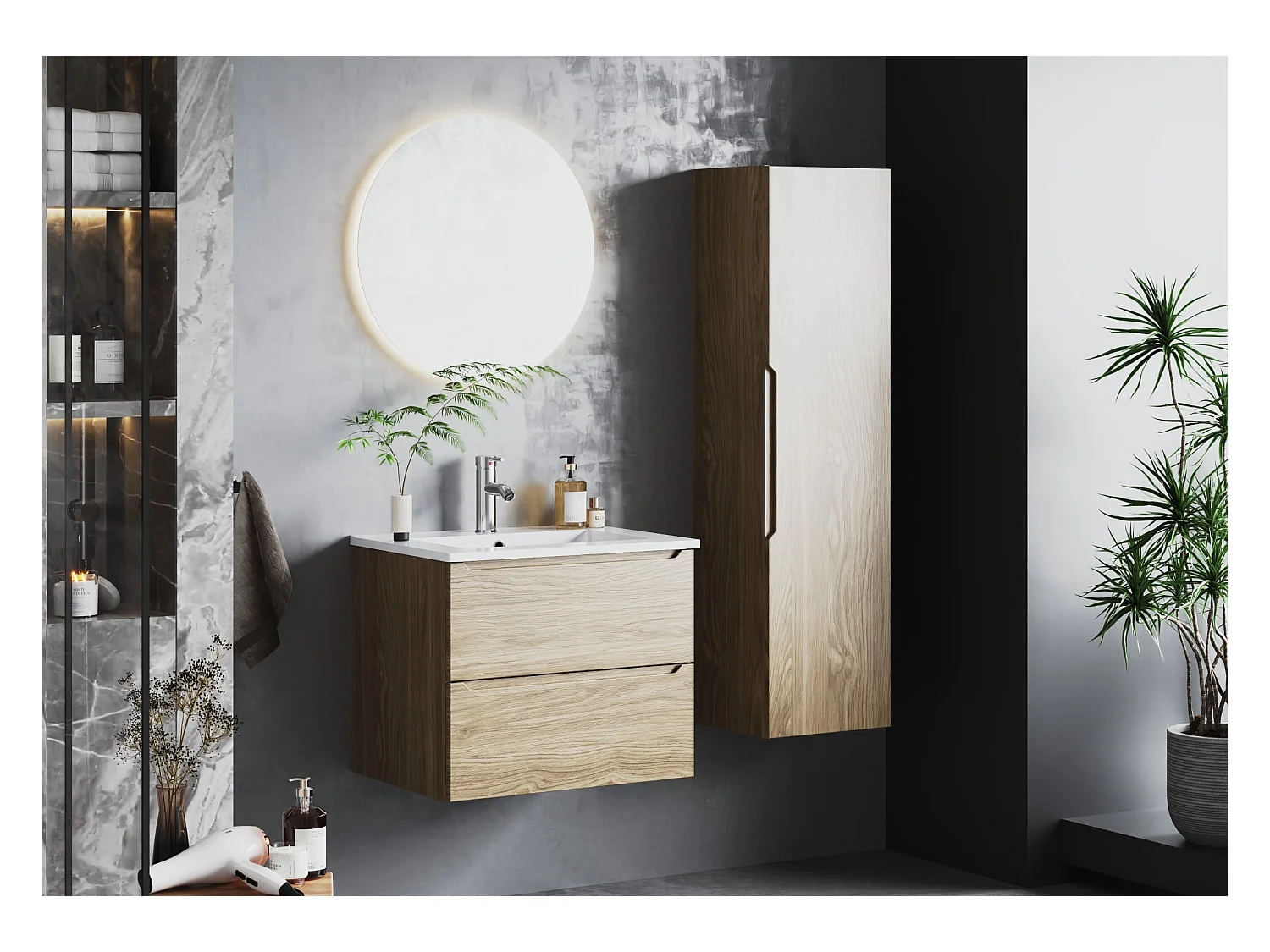 Armoire de salle de bain Colonne haute 1 porte Chêne huilé Etna