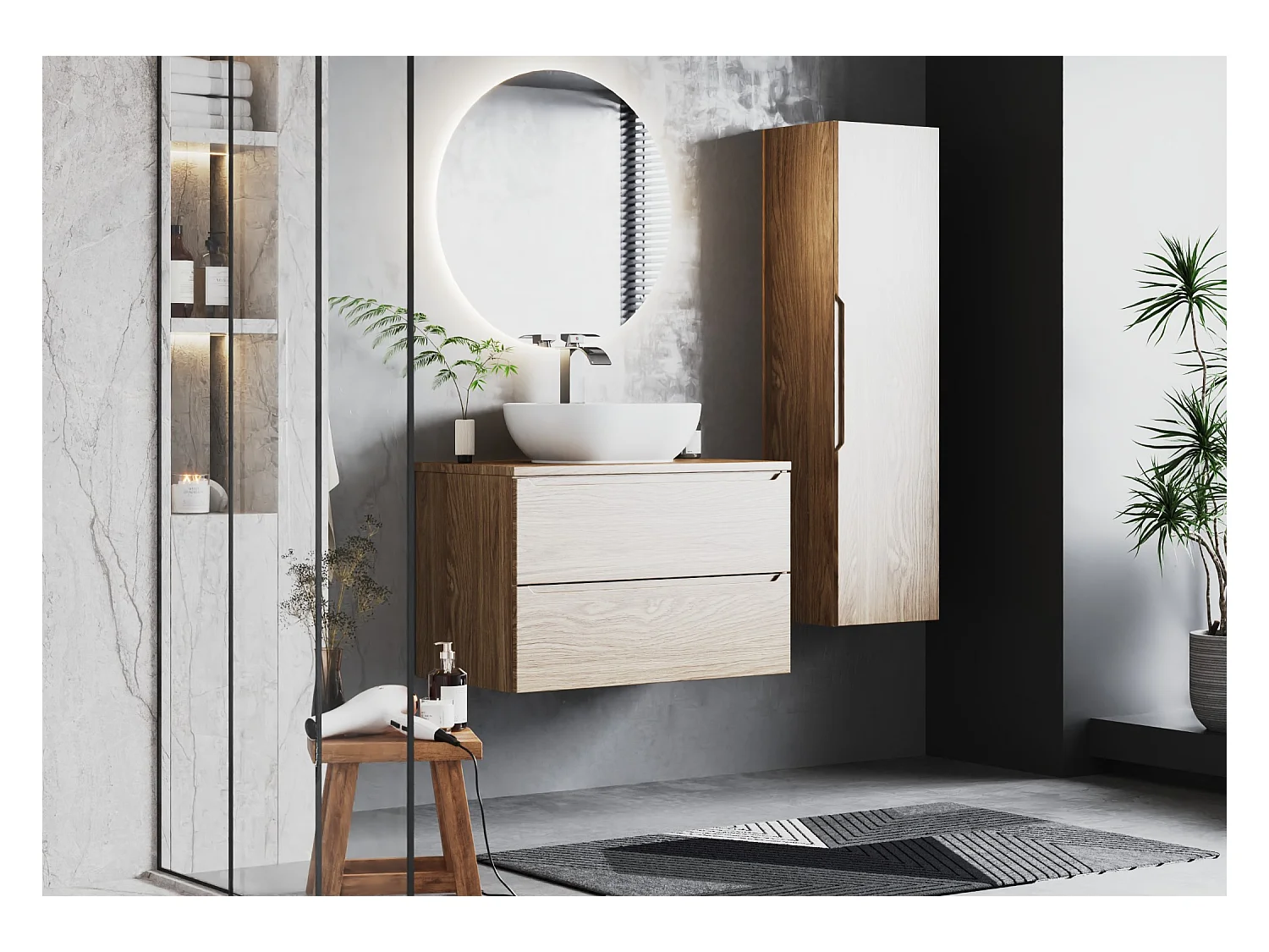 Armoire de salle de bain Colonne haute 1 porte Chêne huilé Etna