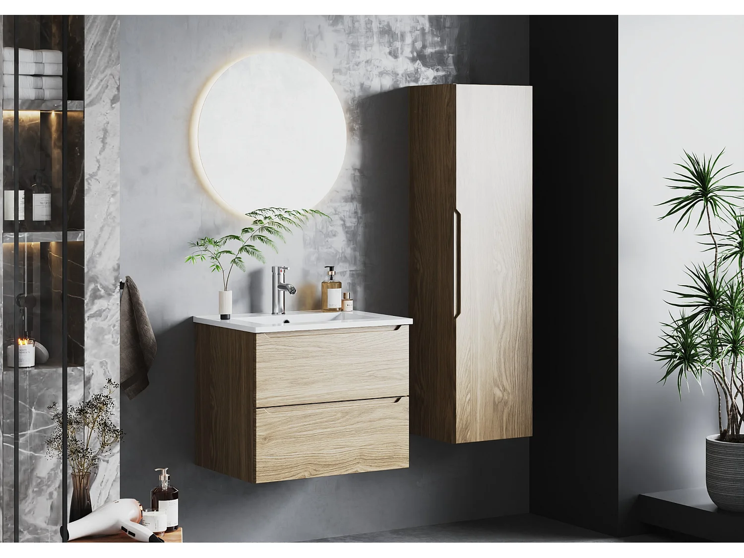 Armoire de salle de bain Colonne haute 1 porte Chêne huilé Etna