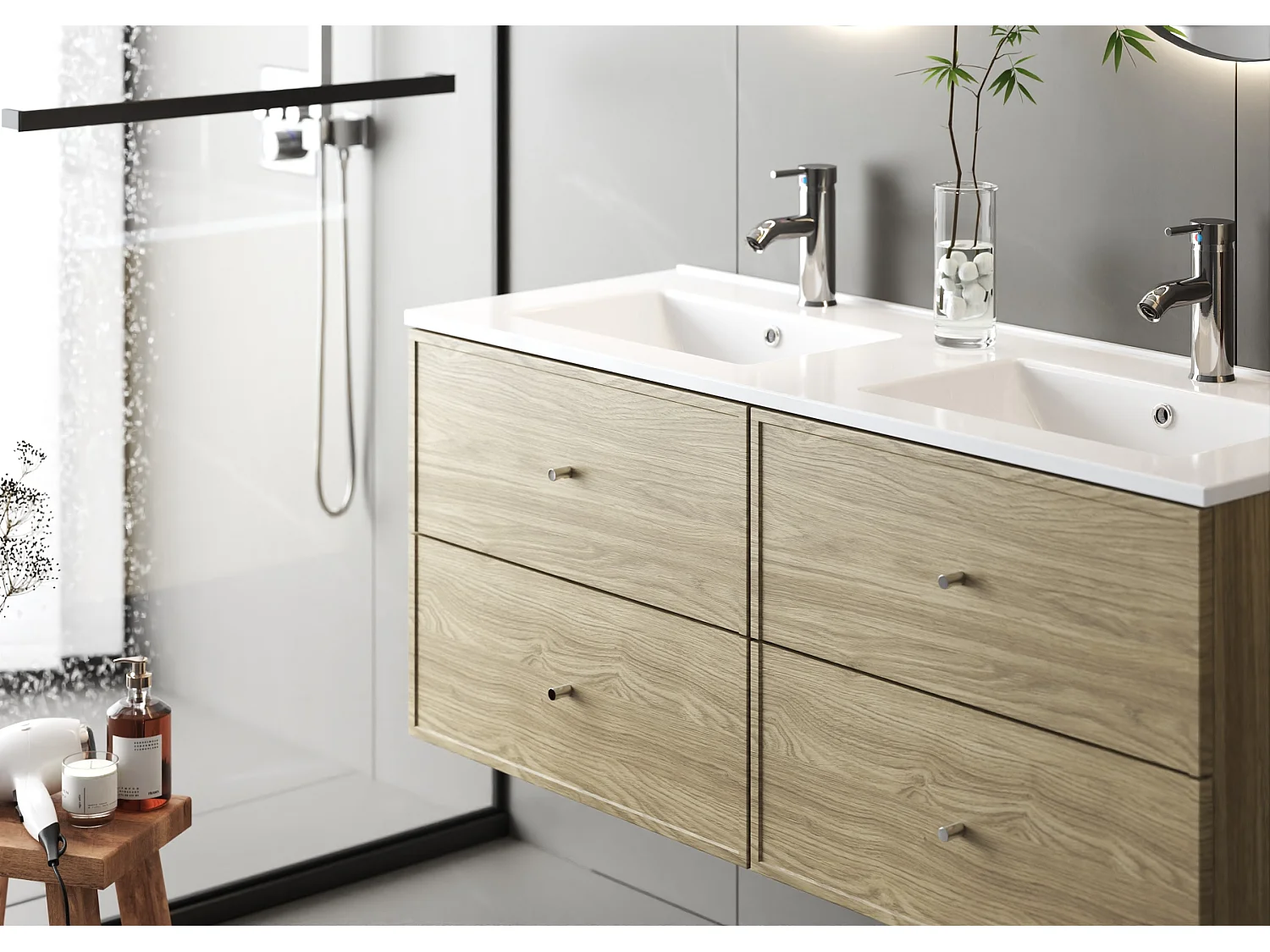 Ensemble pour salle de bain 120 cm Meuble avec lavabo Chêne huilé Marco