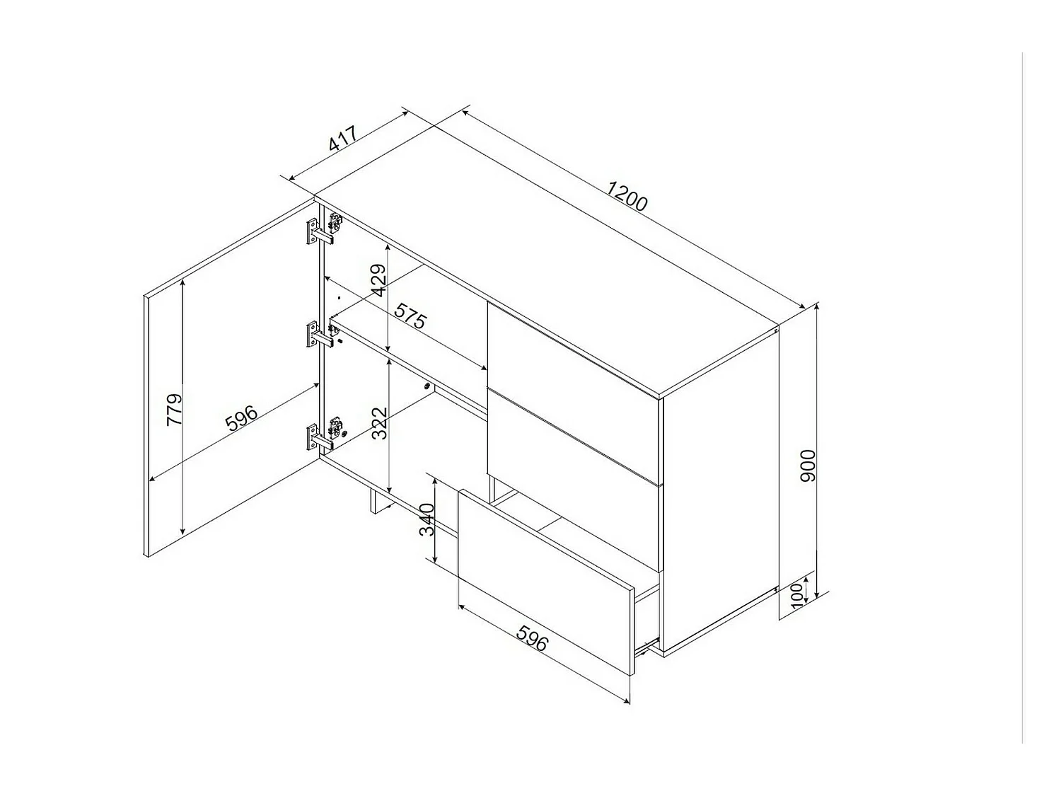 Crédence Aveiro, une Étagère, 41,5x120x90h cm Beige, Buffet