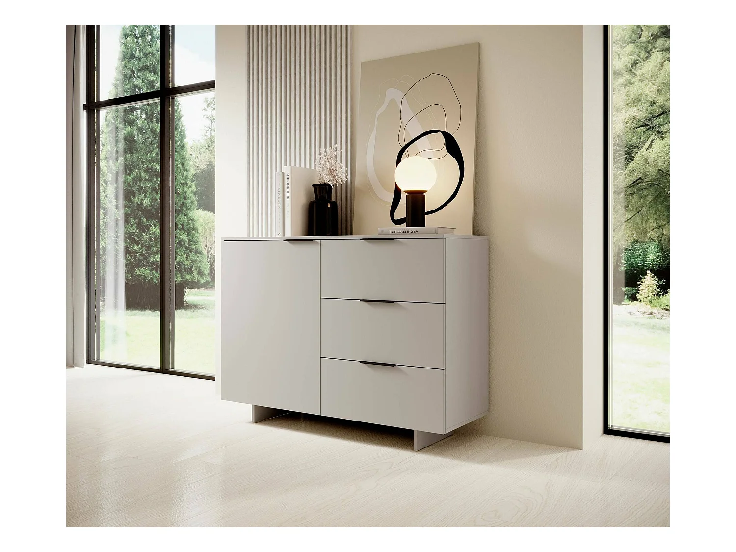 Crédence Aveiro, une Étagère, 41,5x120x90h cm Beige, Buffet