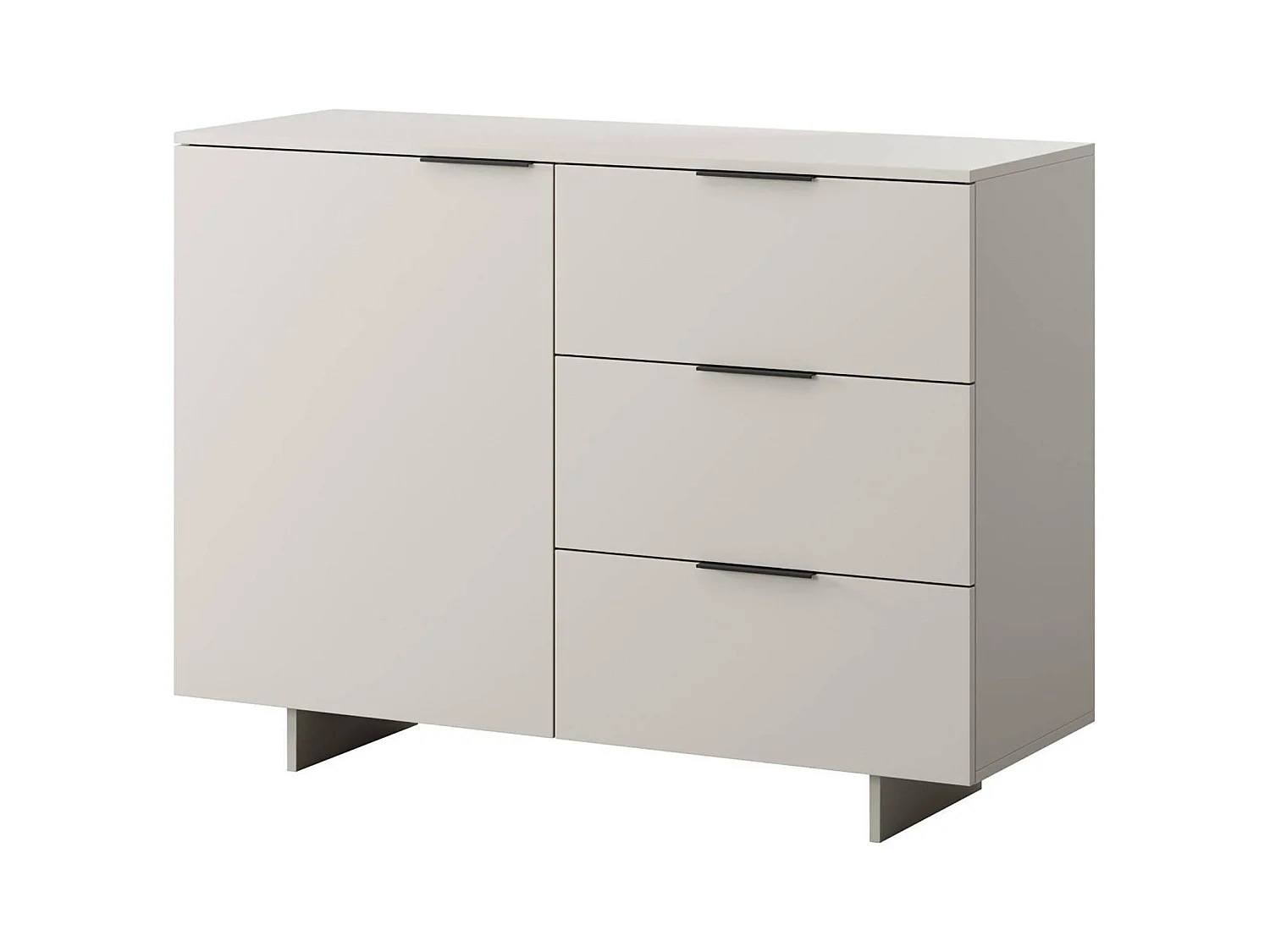 Credenza Rubiera, Madia da salotto con un'anta battente e tre cassetti, Rialzato da terra, 120x42 h90 cm, Beige