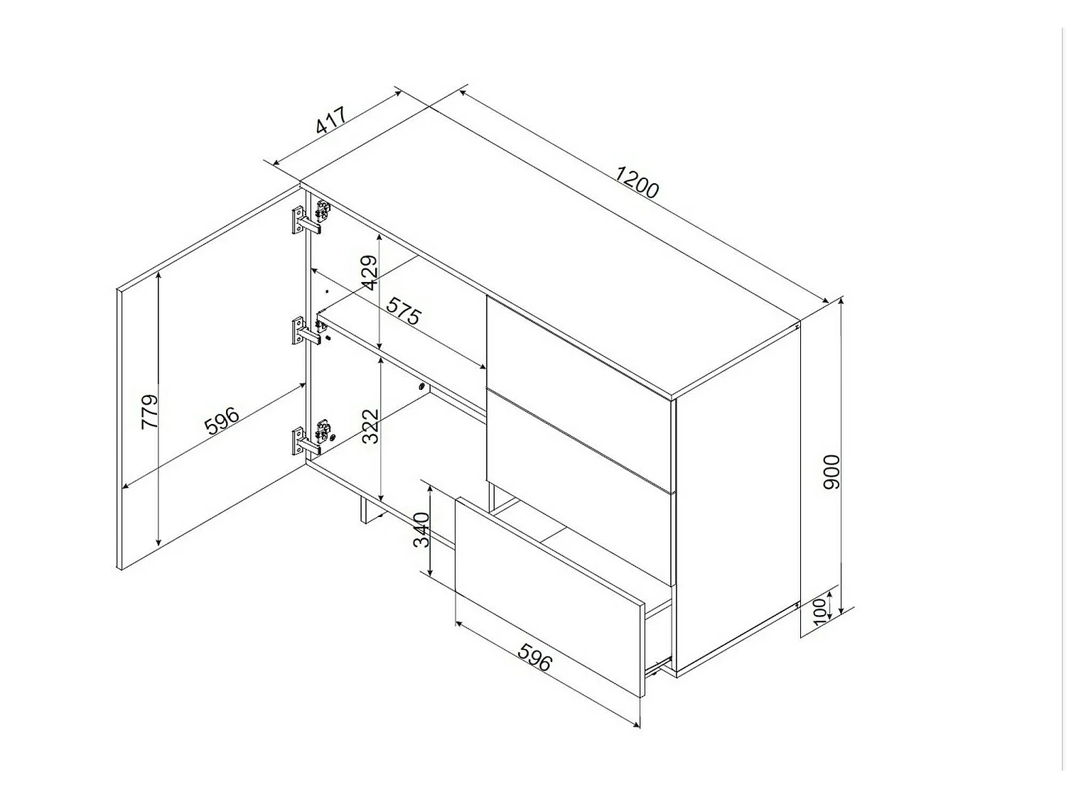 Crédence Aveiro, une Étagère, 41,5x120x90h cm Beige, Buffet