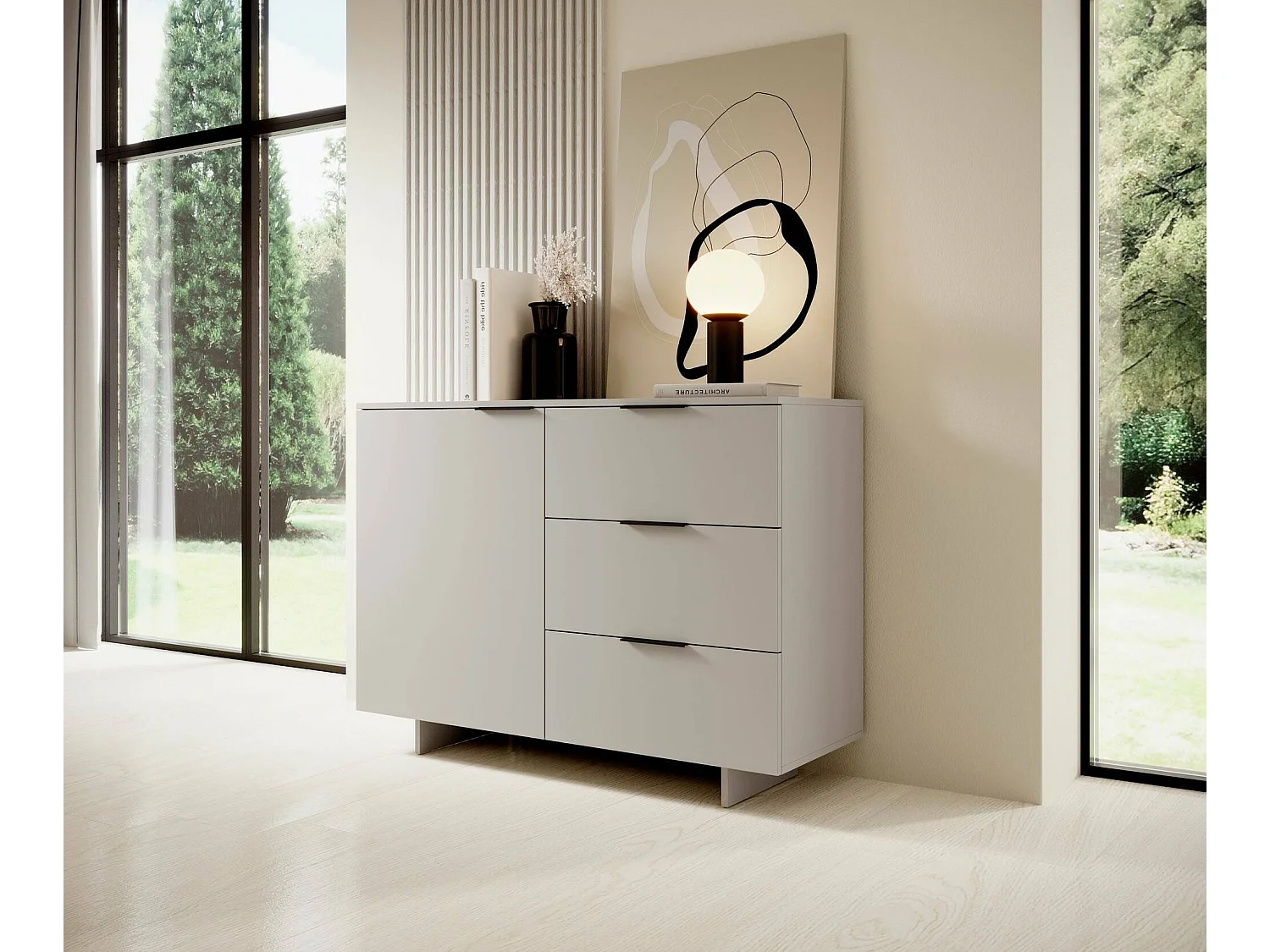 Crédence Aveiro, une Étagère, 41,5x120x90h cm Beige, Buffet