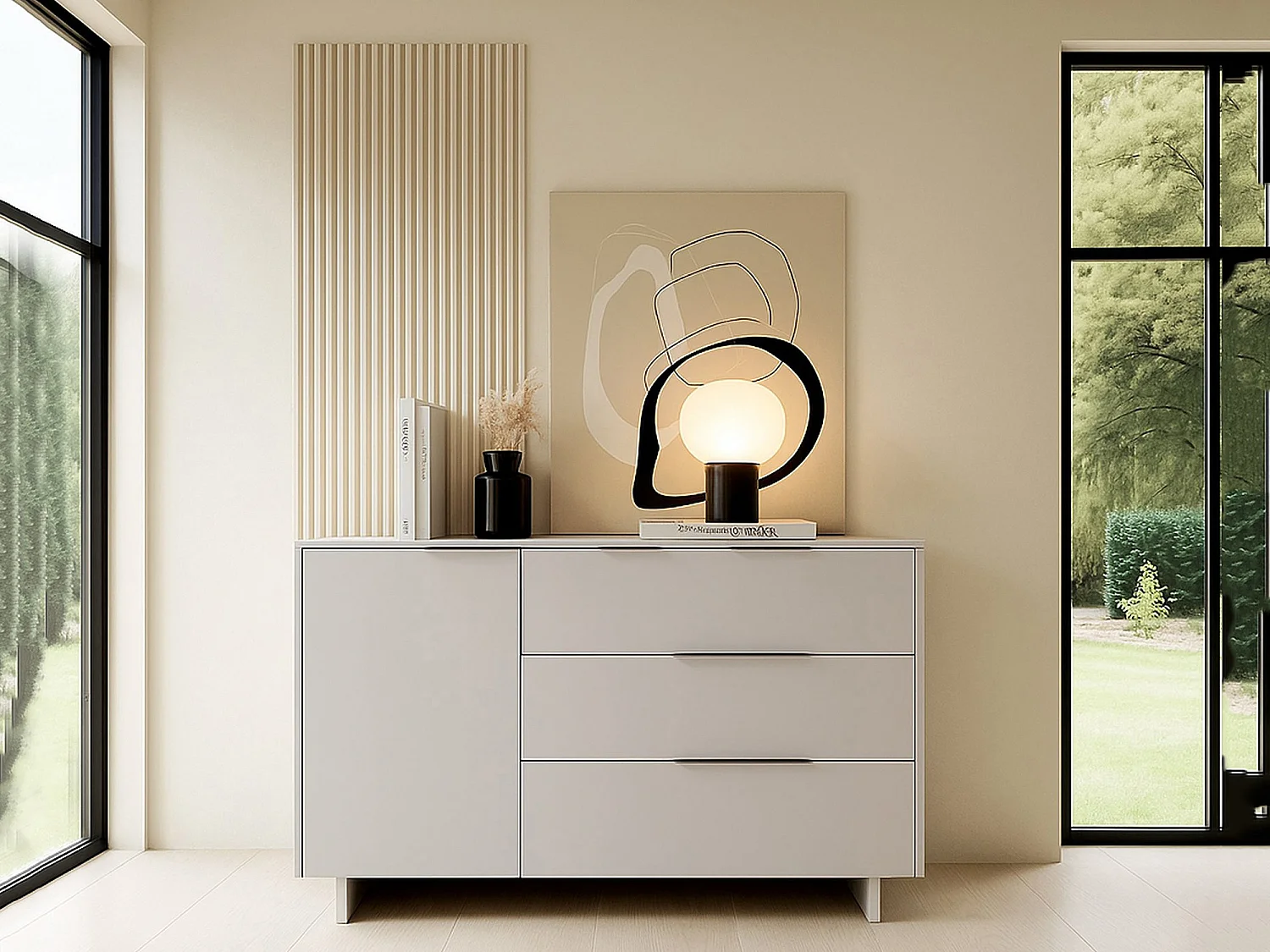 Crédence Aveiro, une Étagère, 41,5x120x90h cm Beige, Buffet