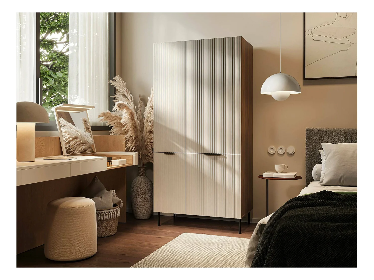 Armoire 2 Portes Agueda, Portemanteau, 52x185h cm Beige, Armoire Chambre à Coucher