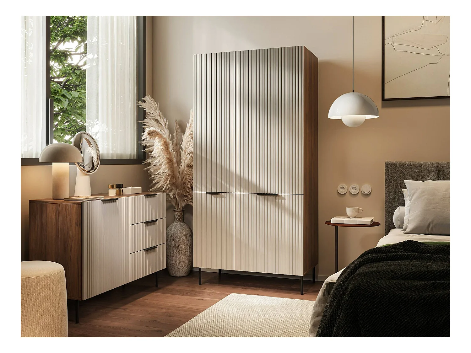 Armoire 2 Portes Agueda, Portemanteau, 52x185h cm Beige, Armoire Chambre à Coucher