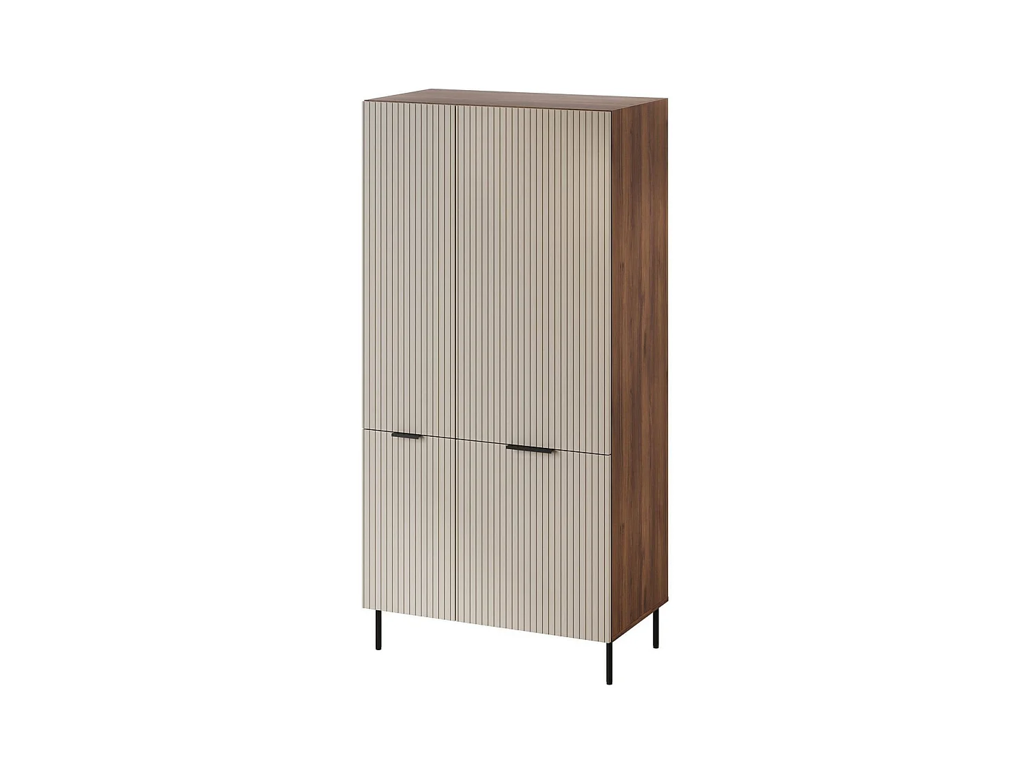 Guardaroba 2 ante Intelvi, Mobile multifunzionale con sei ripiani interni e una barra appendiabiti, Finitura effetto cannettato, 90x52 h185 cm, Beige