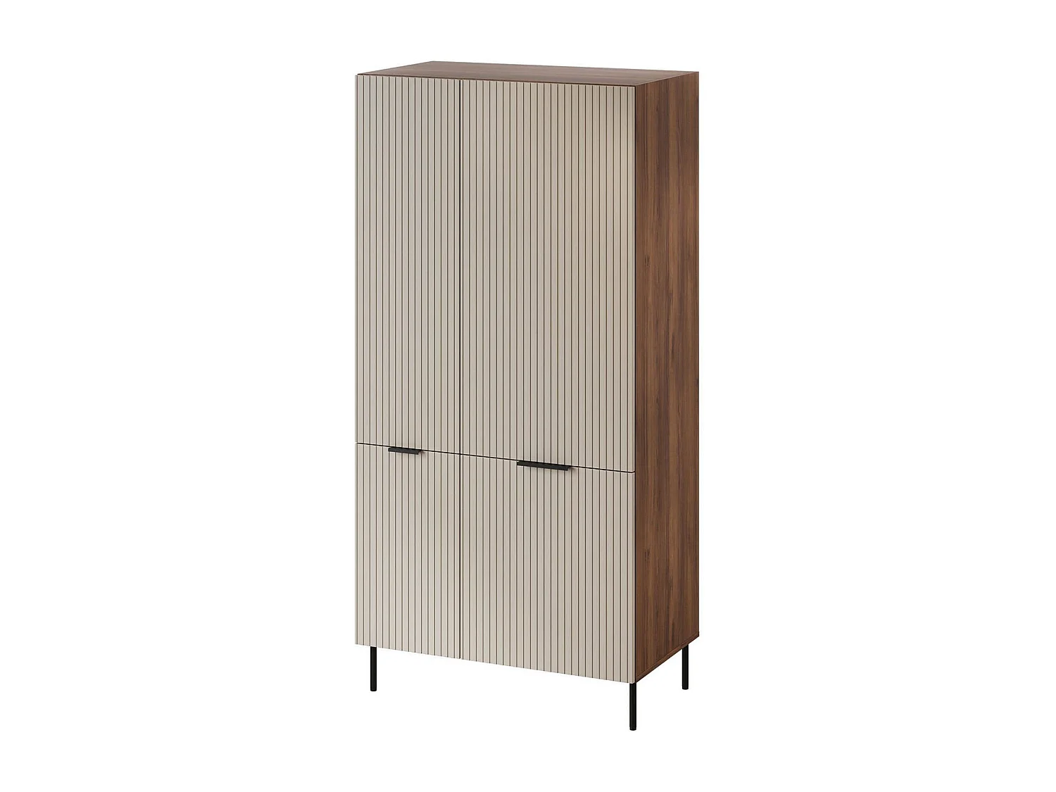 Guardaroba 2 ante Intelvi, Mobile multifunzionale con sei ripiani interni e una barra appendiabiti, Finitura effetto cannettato, 90x52 h185 cm, Beige