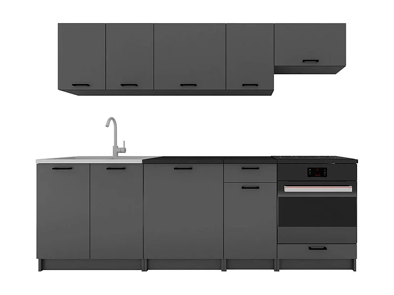 Cucina completa Mioglia, Set compatto e funzionale con ante e cassetto, Antracite