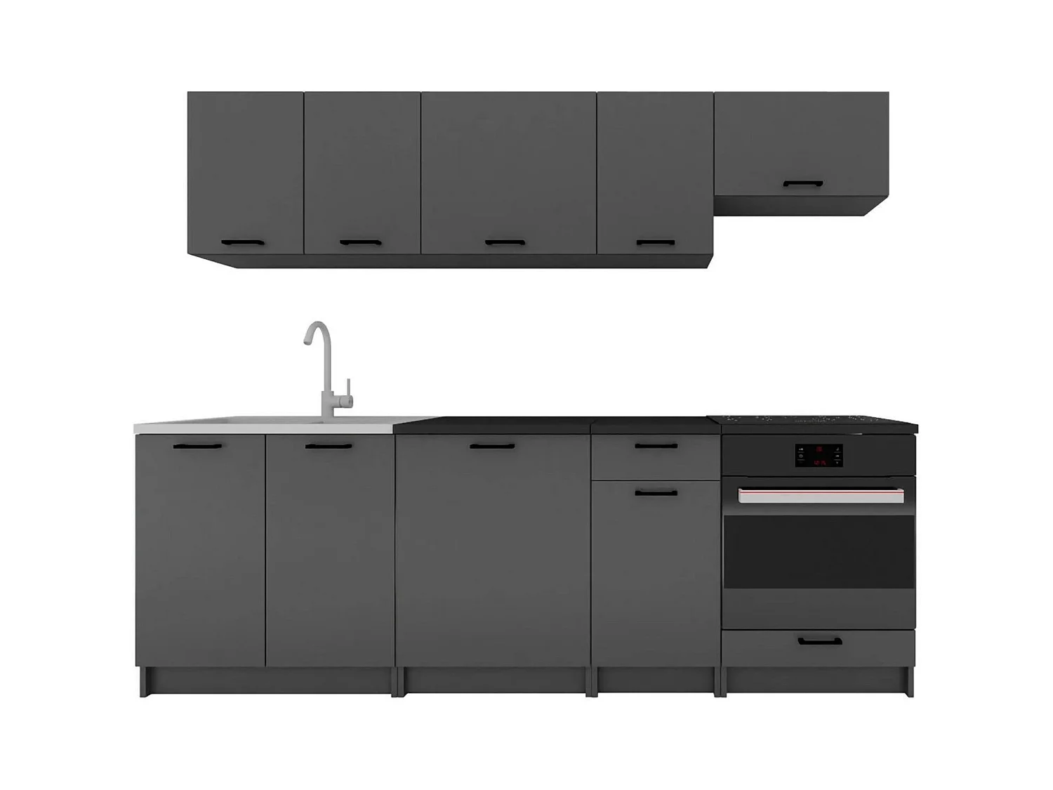 Cucina completa Mioglia, Set compatto e funzionale con ante e cassetto, Antracite