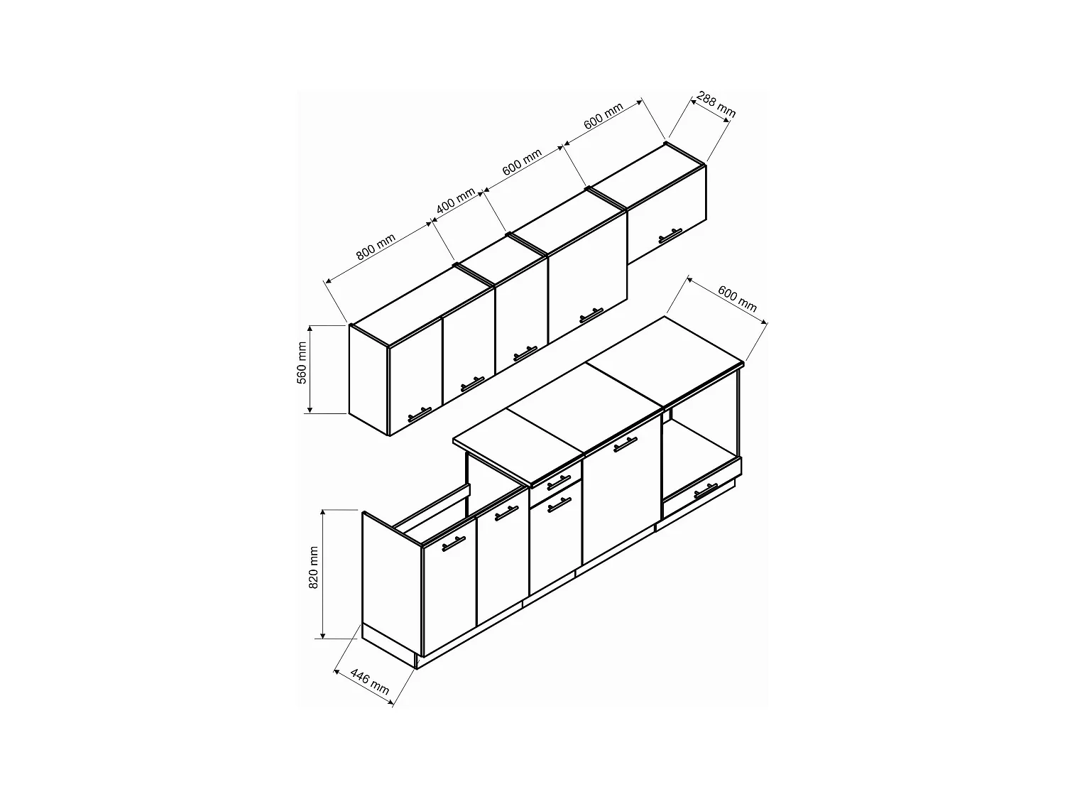 Cucina completa Mioglia, Set compatto e funzionale con ante e cassetto, Antracite