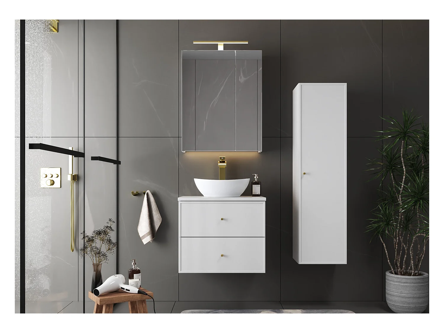 Witte badkamer kast, hoge kolom, 1 deur Marco