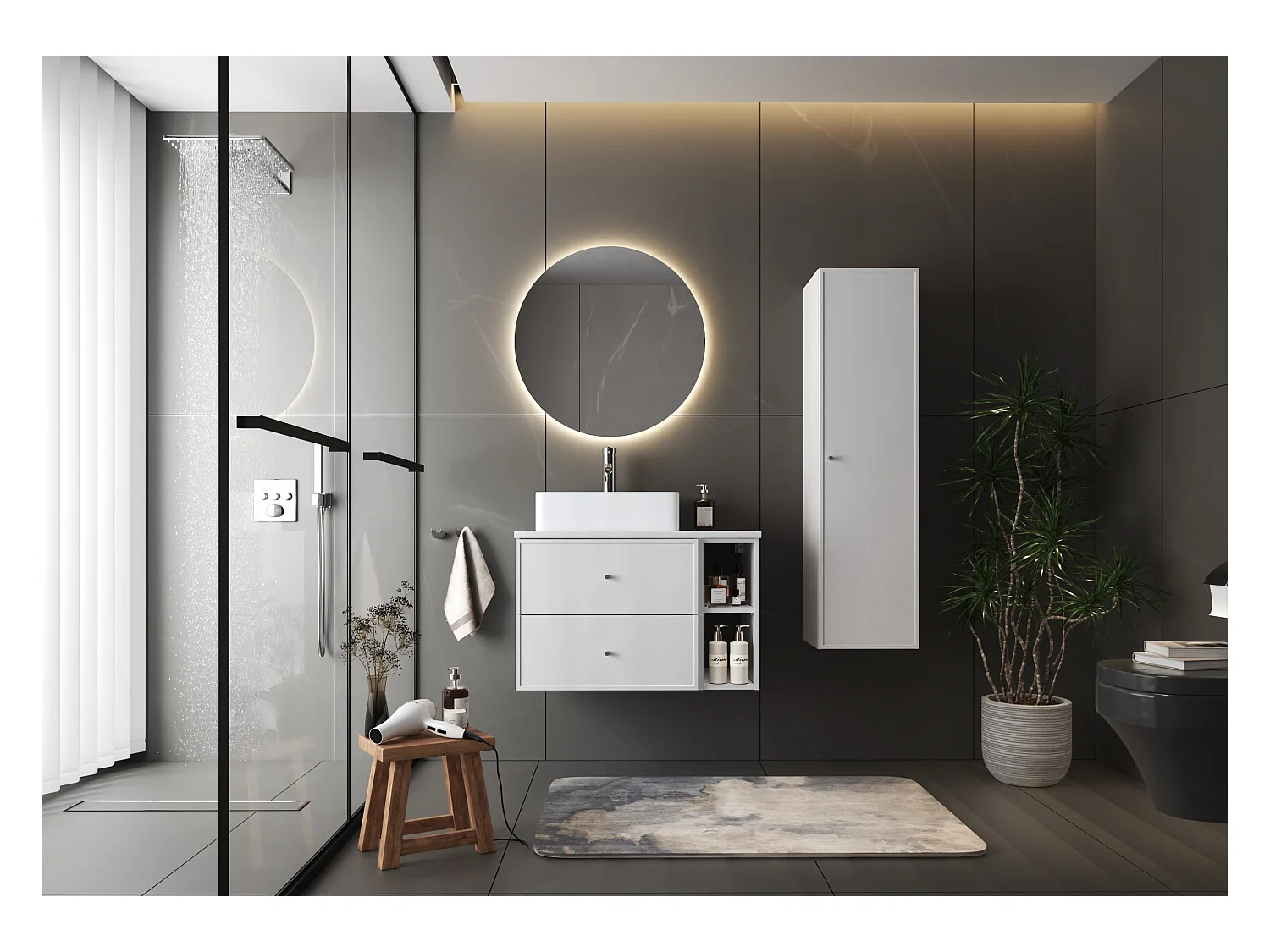 Witte badkamer kast, hoge kolom, 1 deur Marco