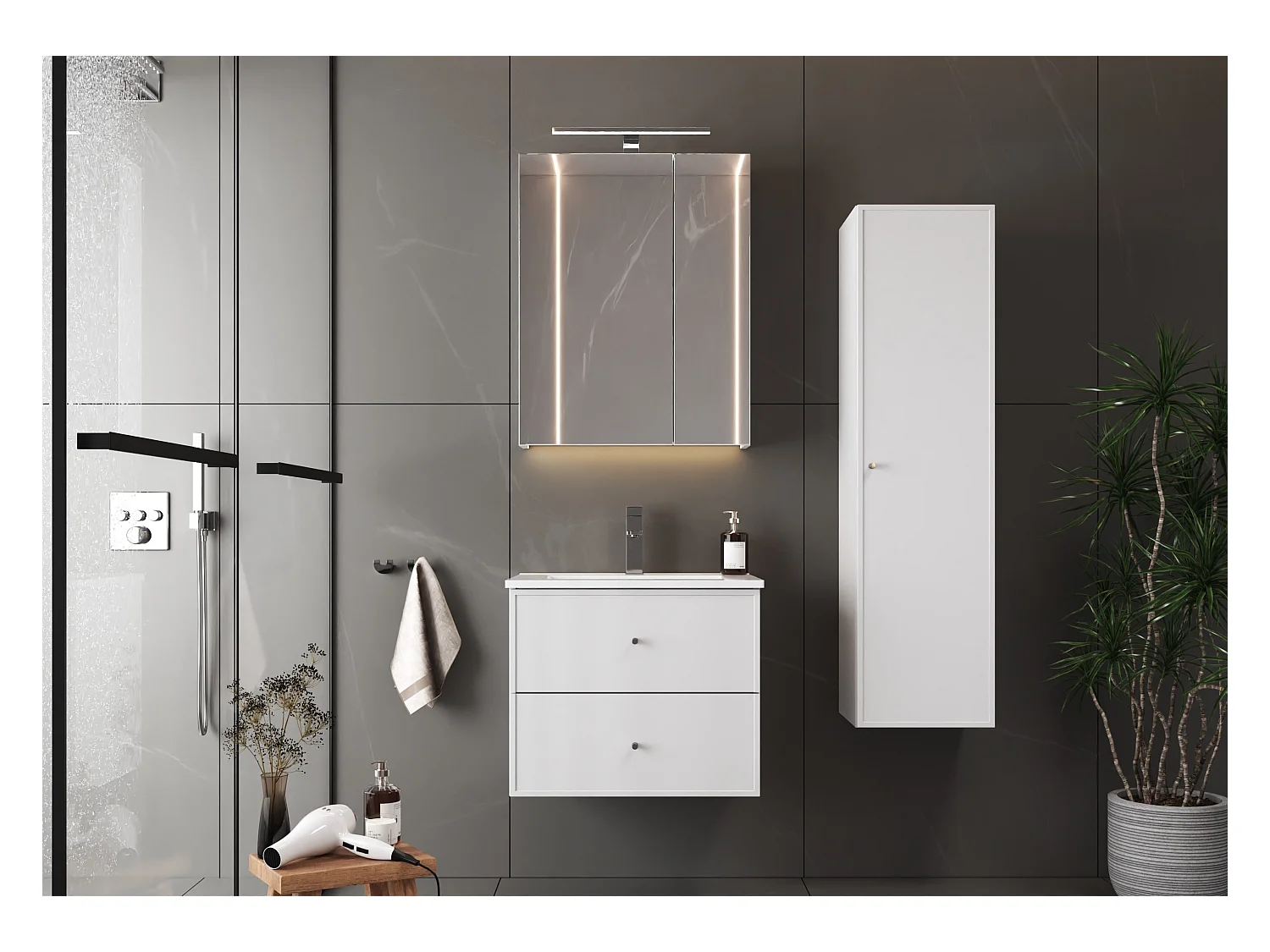 Witte badkamer kast, hoge kolom, 1 deur Marco