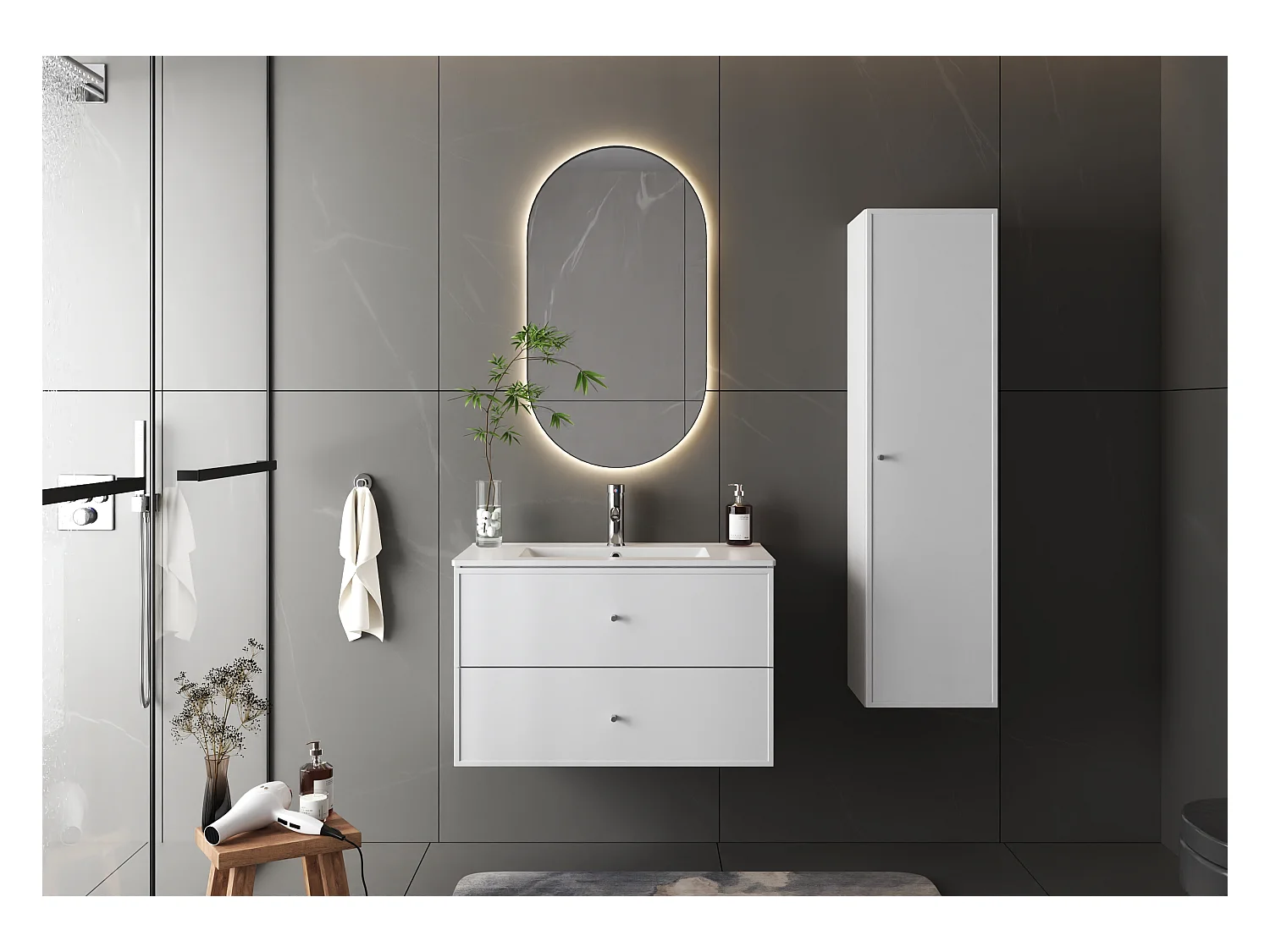 Witte badkamer kast, hoge kolom, 1 deur Marco