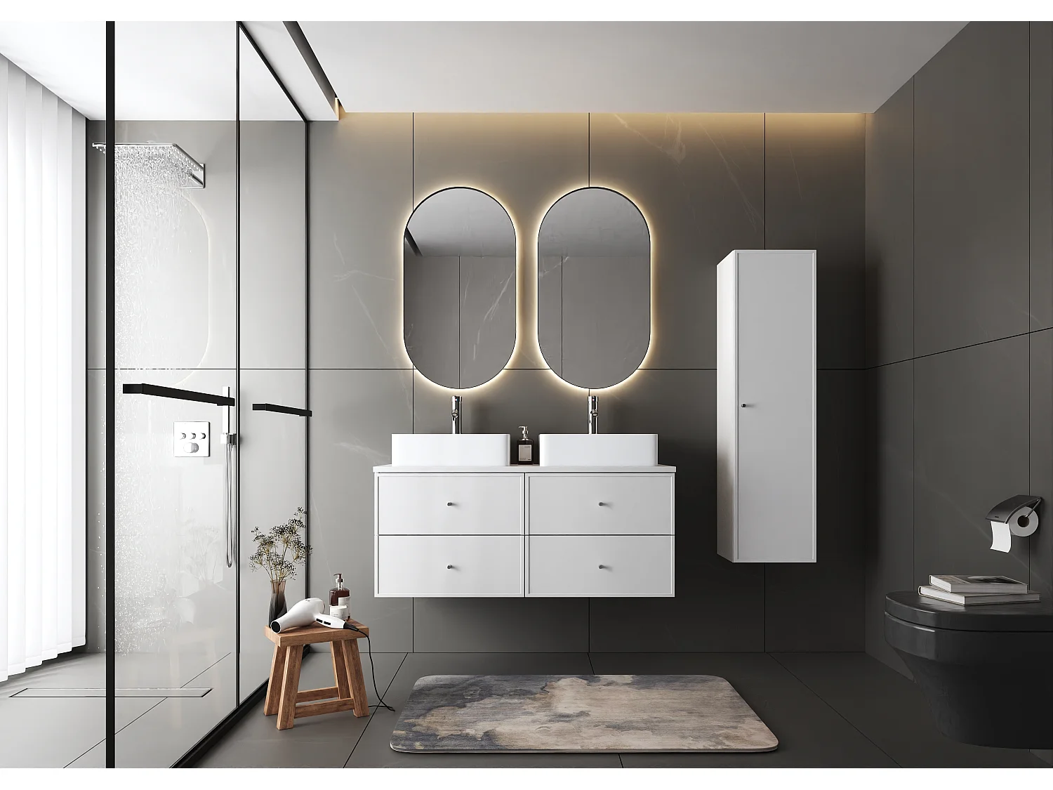 Armoire blanche pour salle de bain Colonne haute 1 porte Marco