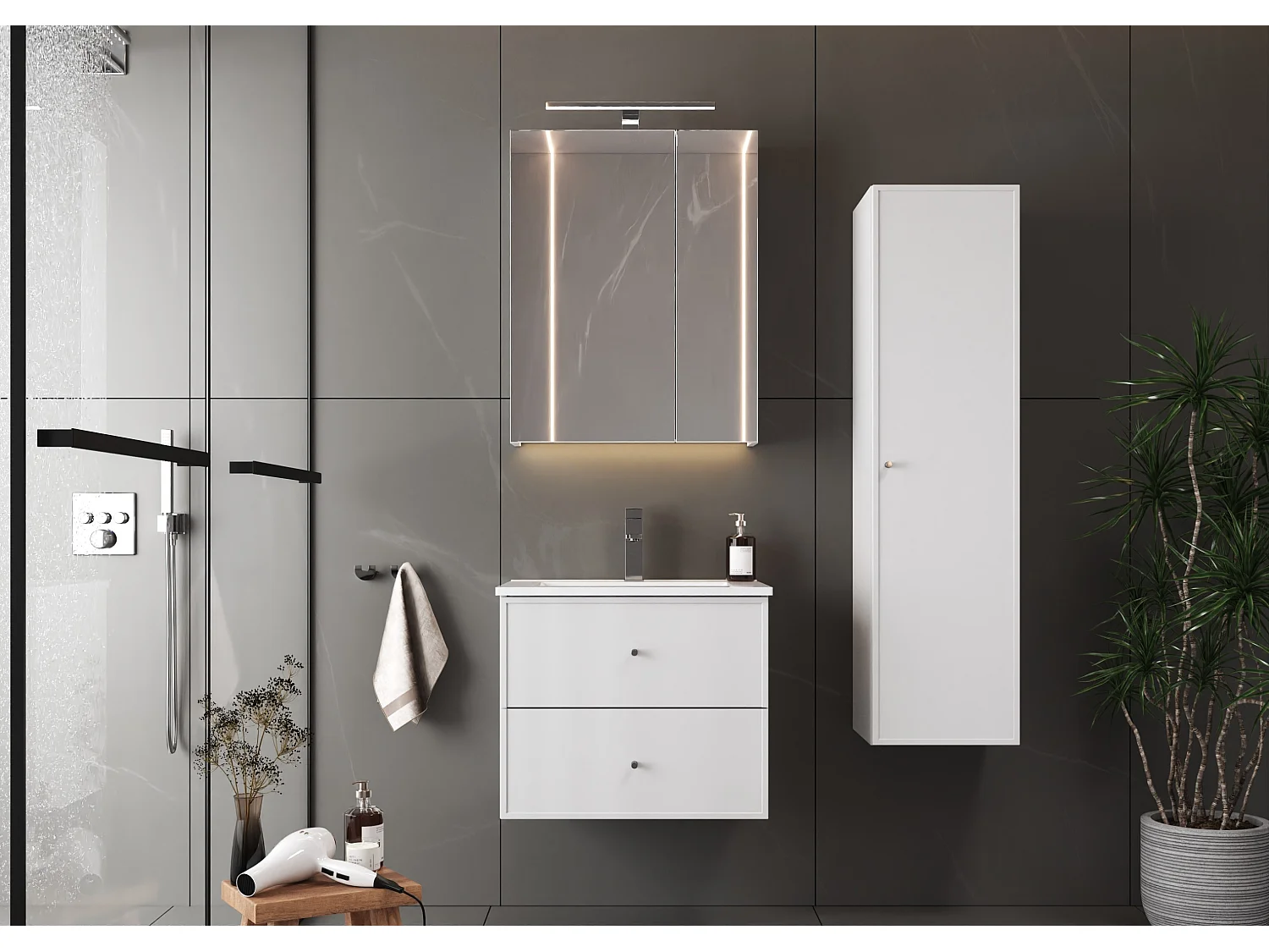 Armoire blanche pour salle de bain Colonne haute 1 porte Marco