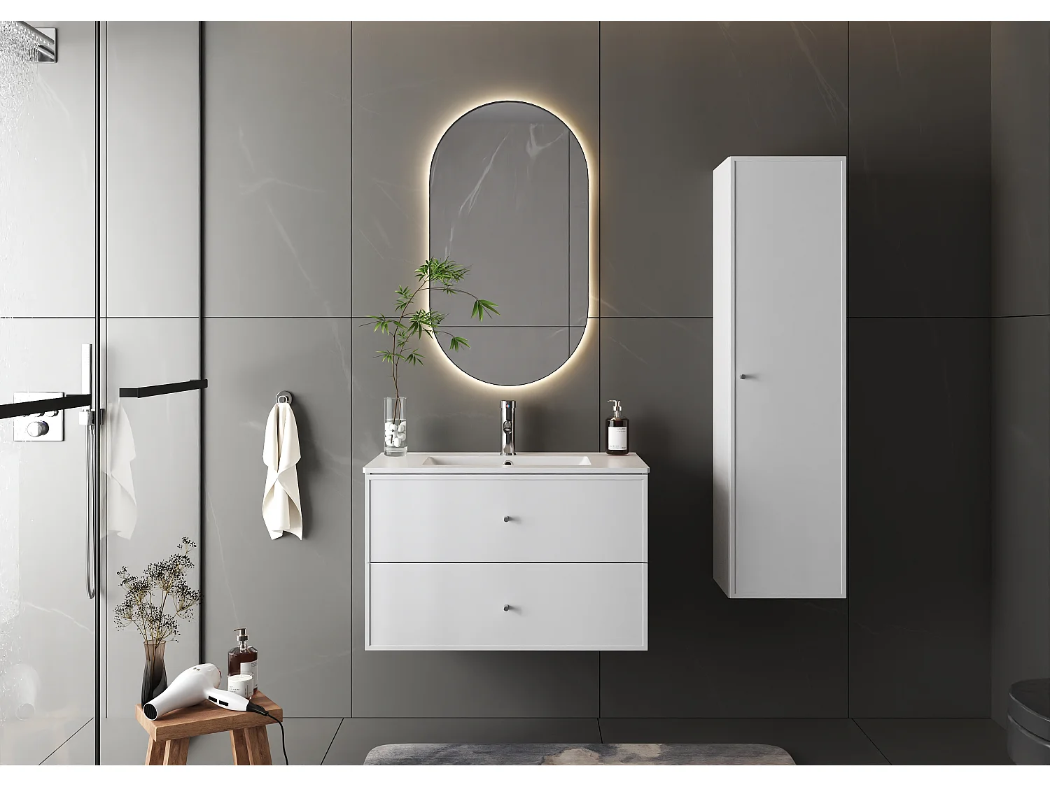 Armoire blanche pour salle de bain Colonne haute 1 porte Marco