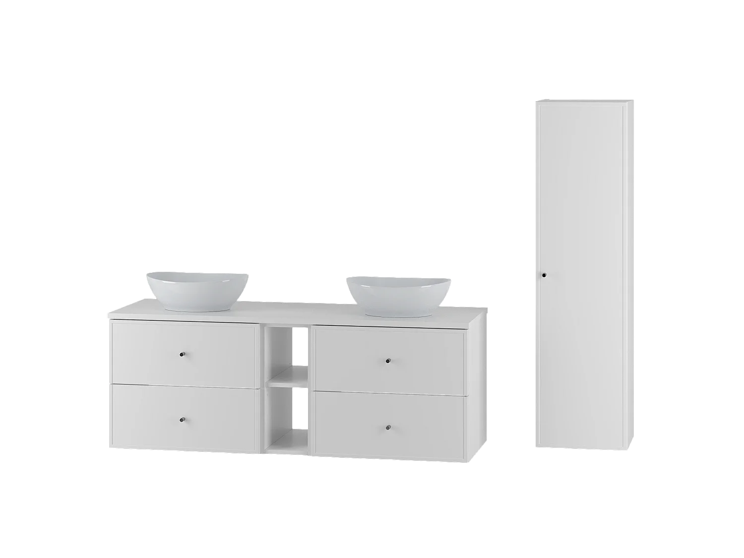 Ensemble blanc pour salle de bain 140 cm Armoire Étagère Plan de travail Lavabo Colonne Marco
