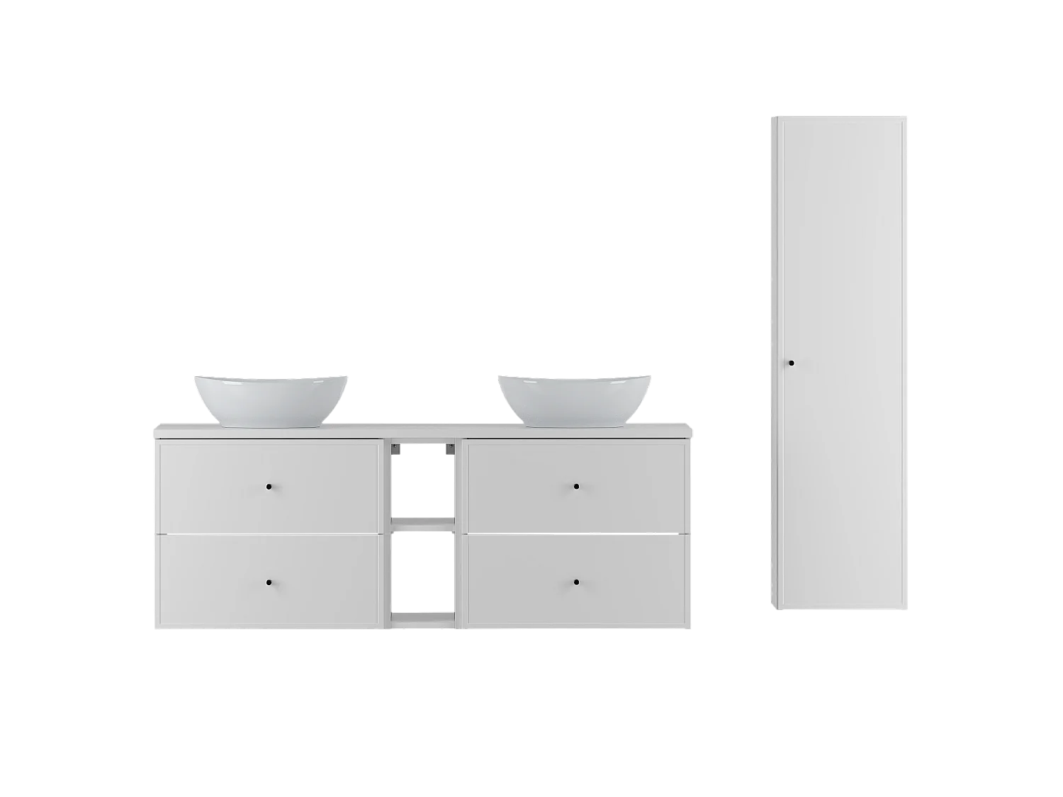 Ensemble blanc pour salle de bain 140 cm Armoire Étagère Plan de travail Lavabo Colonne Marco