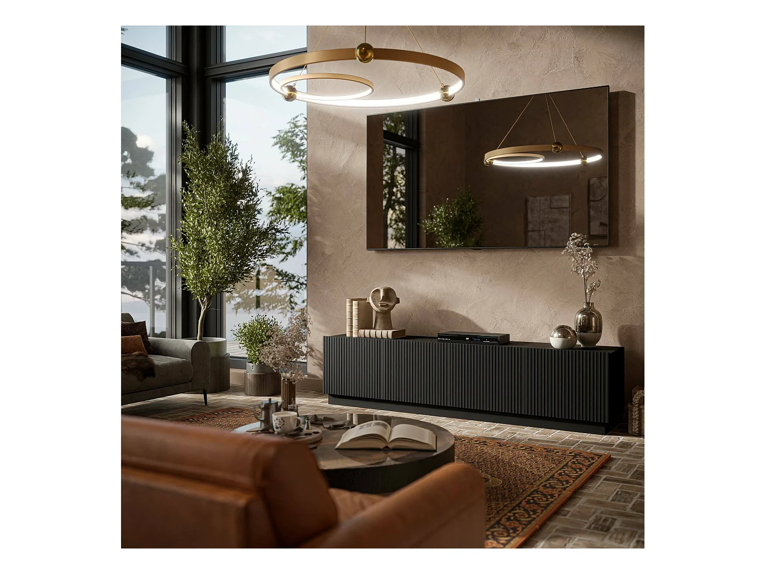 Meuble TV Horta, 4 étagères, 40x200x48 cm, Noir