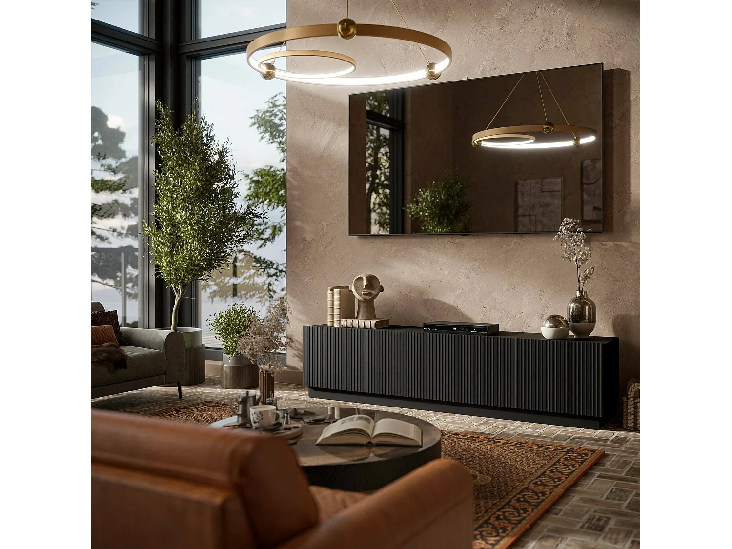 Meuble TV Horta, 4 étagères, 40x200x48 cm, Noir