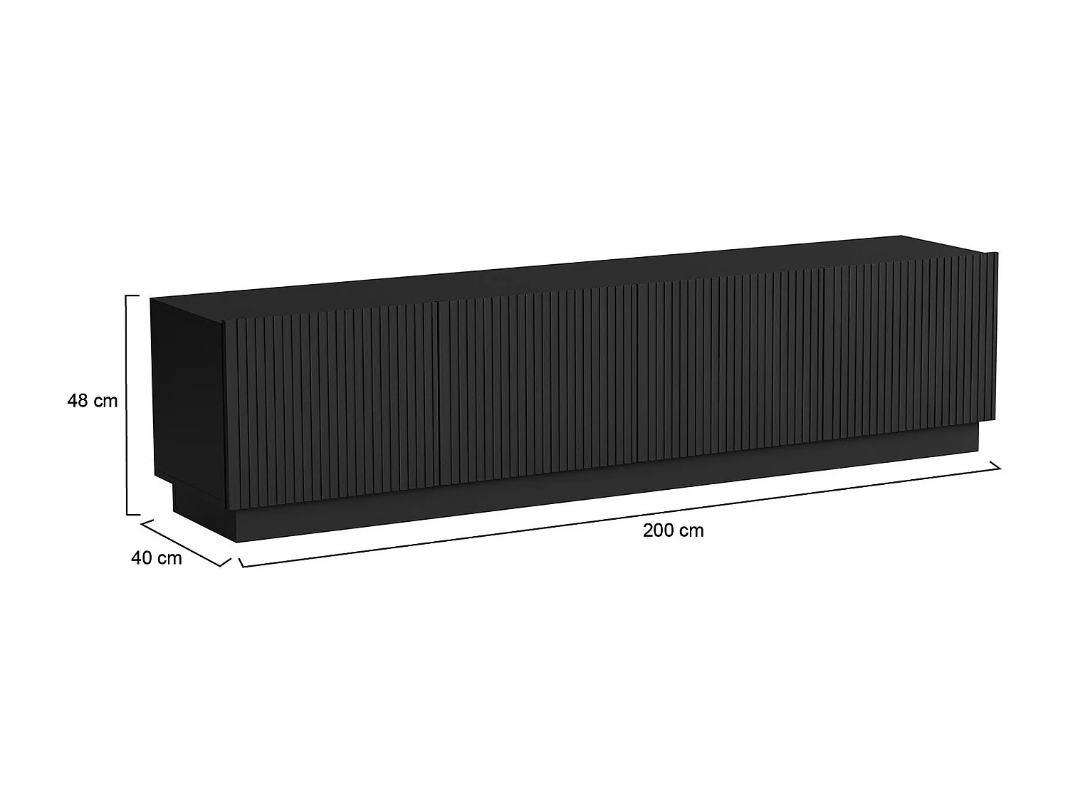 Meuble TV Horta, 4 étagères, 40x200x48 cm, Noir