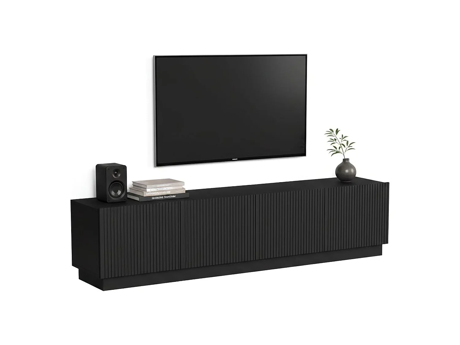 Meuble TV Horta, 4 étagères, 40x200x48 cm, Noir