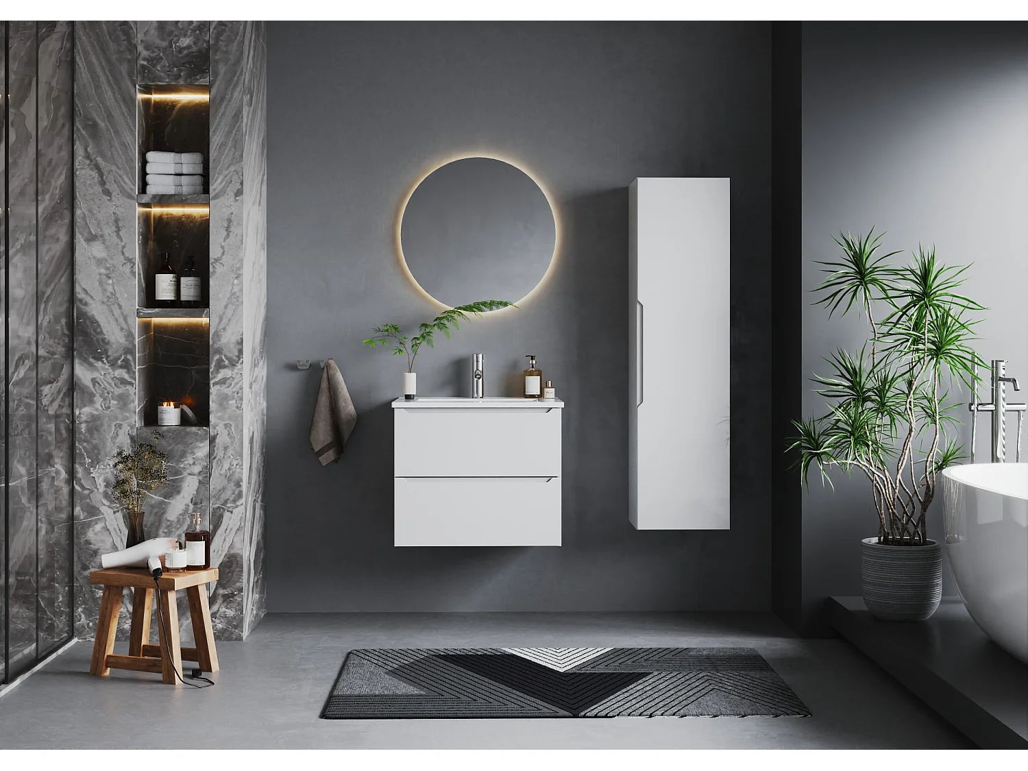 Armoire blanche pour salle de bain Colonne haute 1 porte Etna