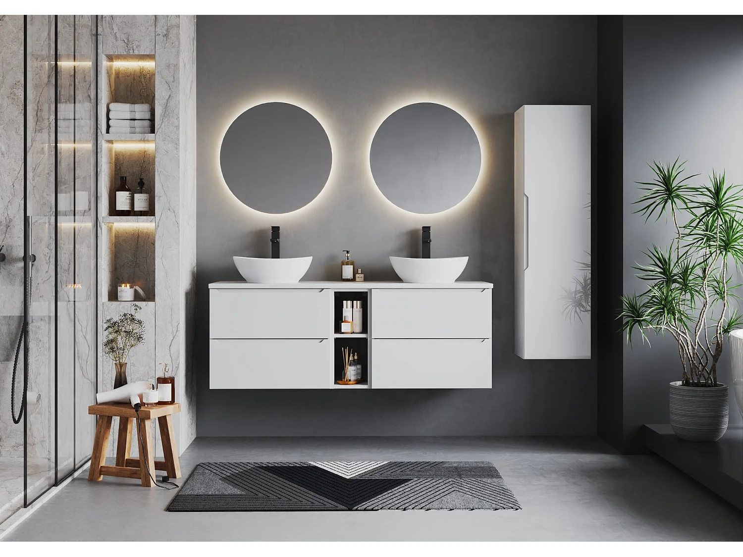 Armoire blanche pour salle de bain Colonne haute 1 porte Etna