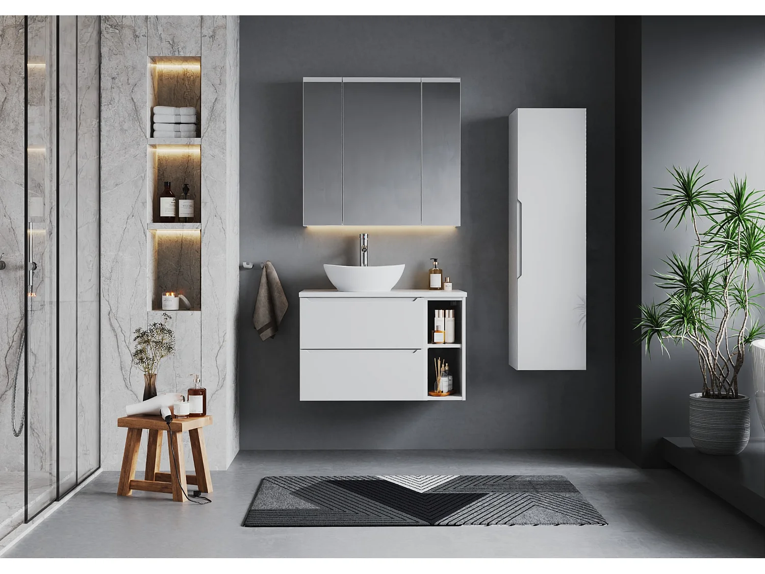 Armoire blanche pour salle de bain Colonne haute 1 porte Etna