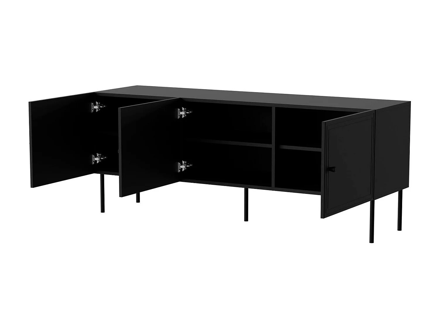 Mobile porta TV Sarzana, Madia da salotto con tre ante battenti, Rialzato da terra, 151x40 h60 cm, Nero