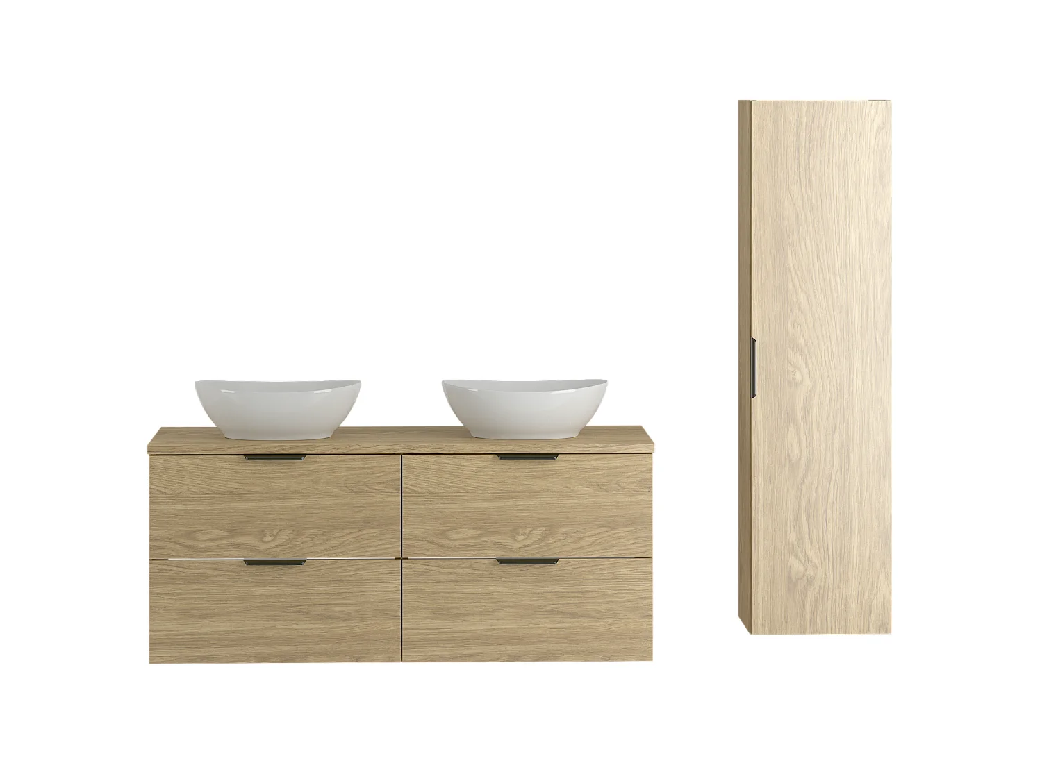 Ensemble pour salle de bain 120 cm Armoire Plan de travail Lavabo Colonne Colonne Chêne huilé Pile