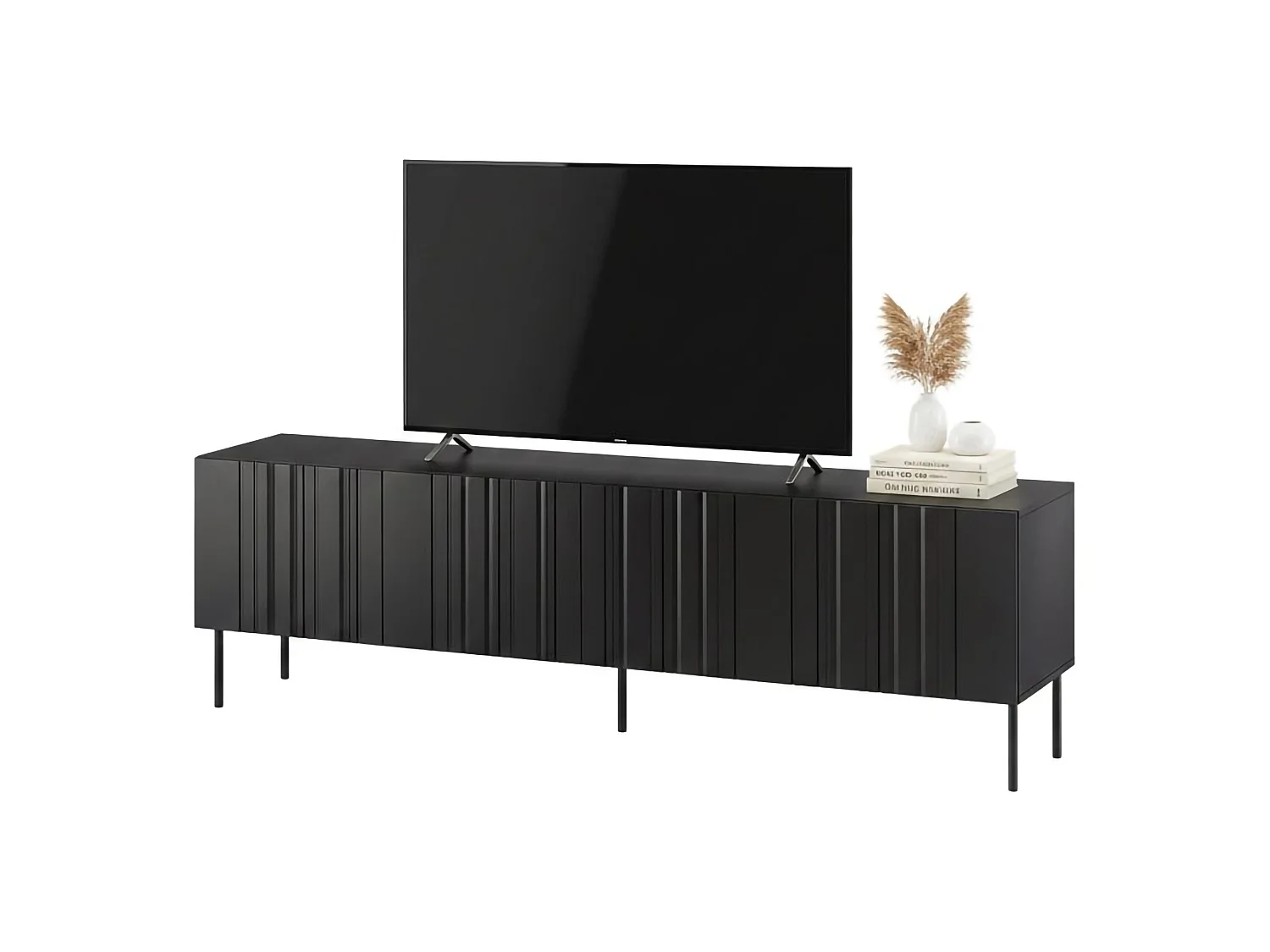 TV-meubel Trofa, 1 legplank, 201x42x60h cm zwart, 4 deuren, 4 vakken
