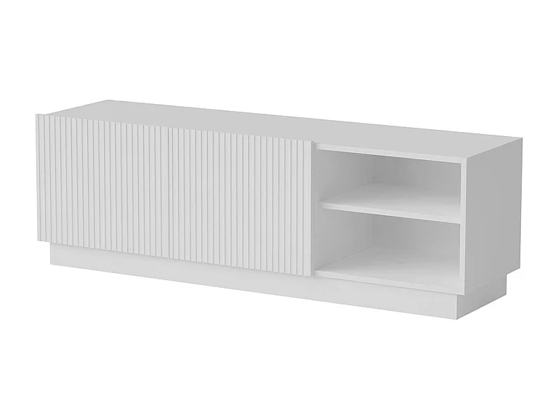 Mobile porta TV Finita, Madia da salotto con due ante battenti, Design minimal e moderno, 150x40 h48 cm, Bianco