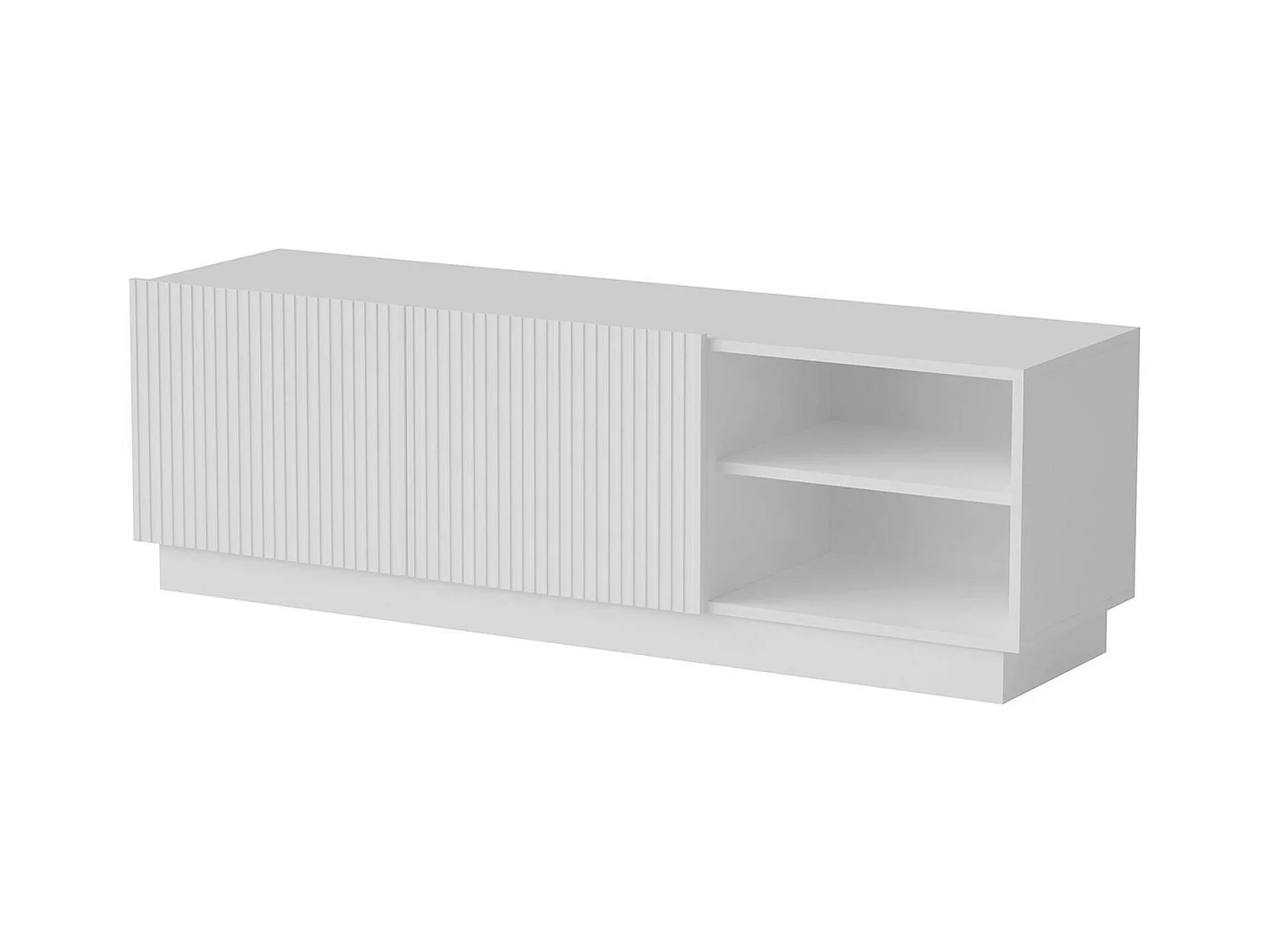 Mobile porta TV Finita, Madia da salotto con due ante battenti, Design minimal e moderno, 150x40 h48 cm, Bianco