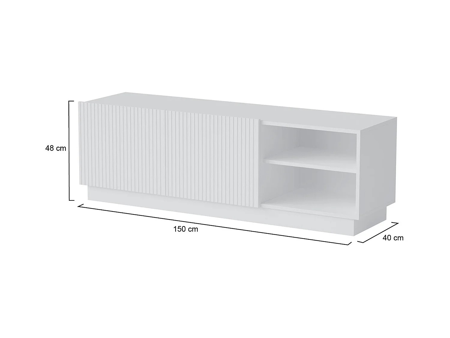 Mobile porta TV Finita, Madia da salotto con due ante battenti, Design minimal e moderno, 150x40 h48 cm, Bianco