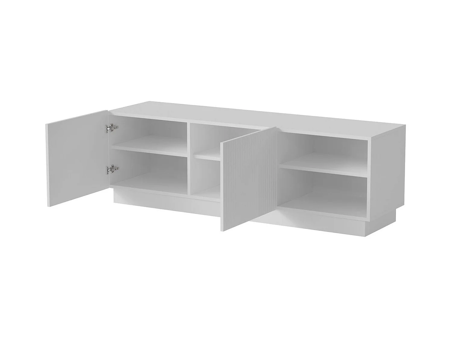 Mobile porta TV Finita, Madia da salotto con due ante battenti, Design minimal e moderno, 150x40 h48 cm, Bianco