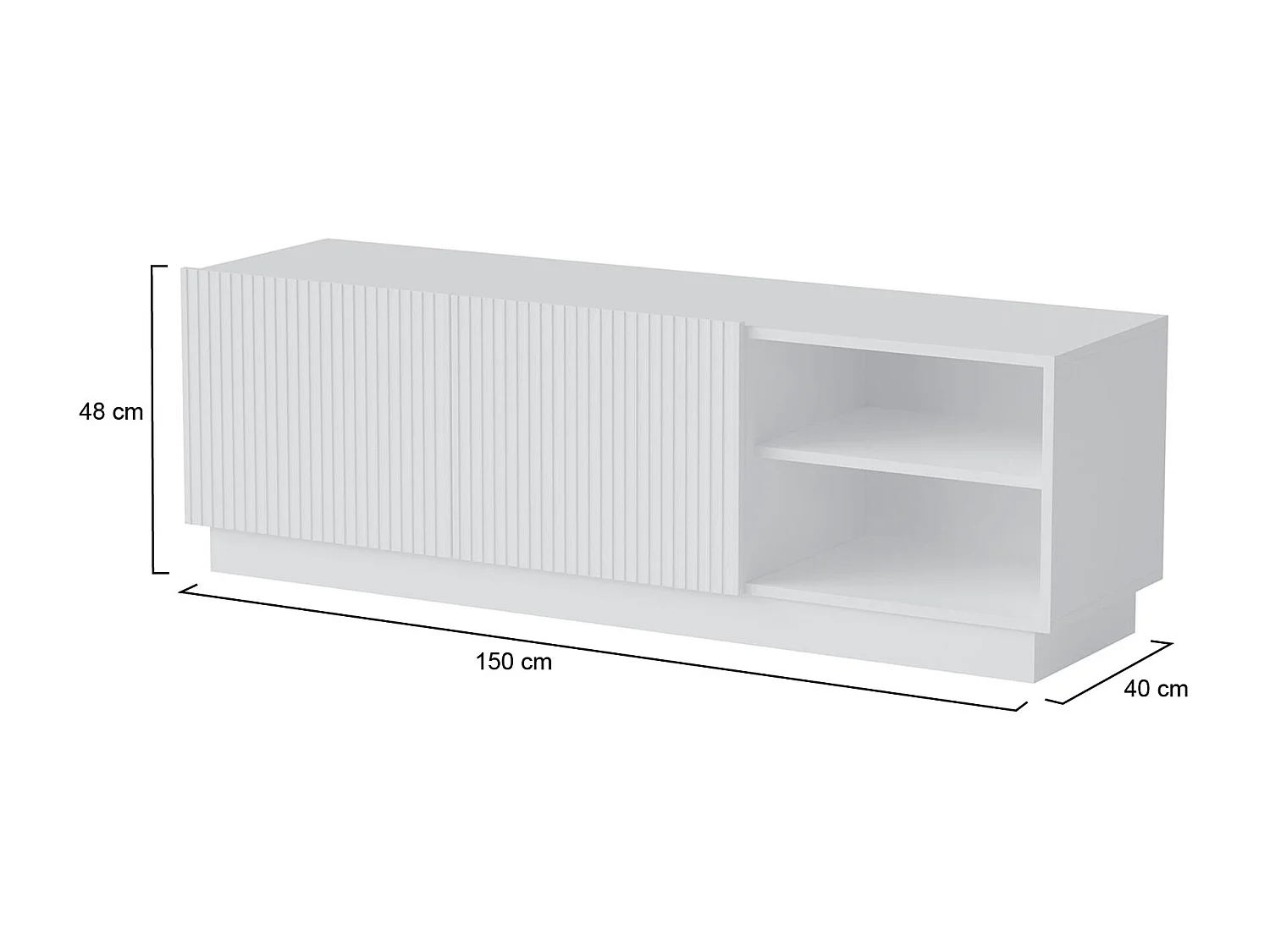 Meuble TV Lagoa, 3 étagères, 40x150x48h cm blanc
