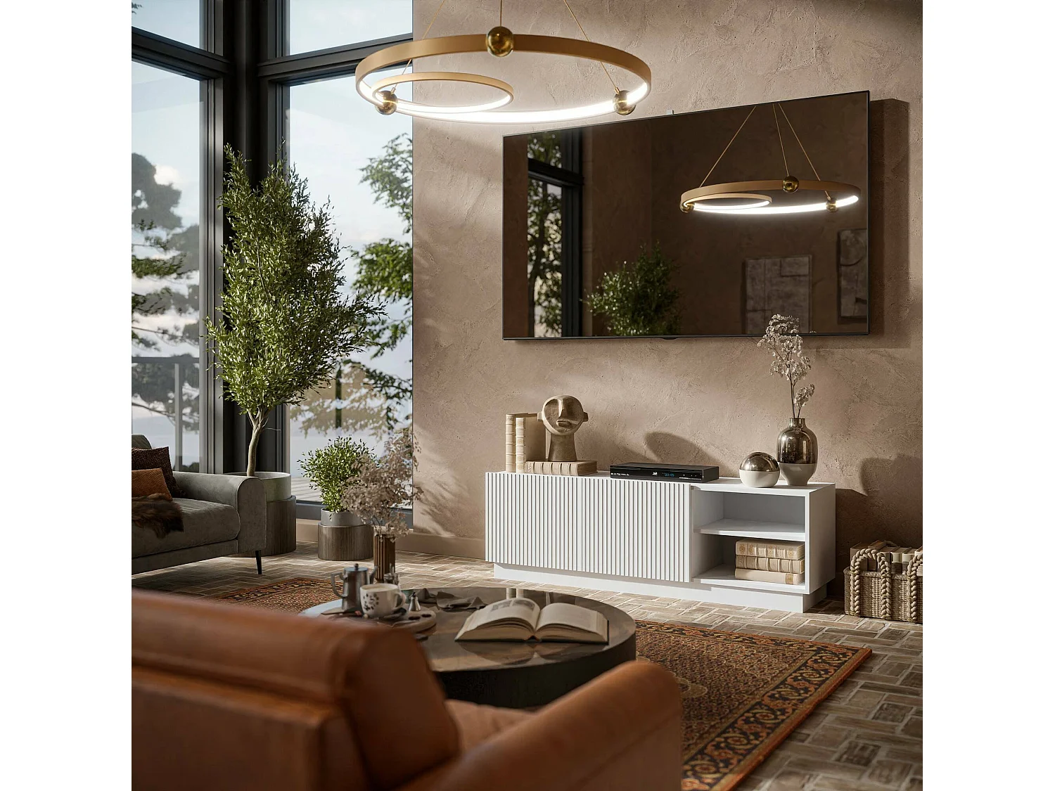 Meuble TV Lagoa, 3 étagères, 40x150x48h cm blanc