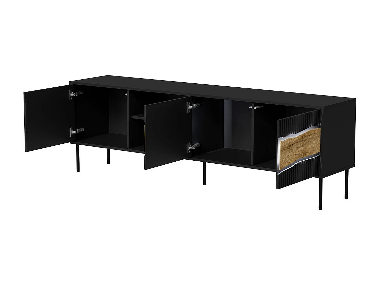 Meuble TV Feira, 2 étagères, 40x190x61,5h cm Noir