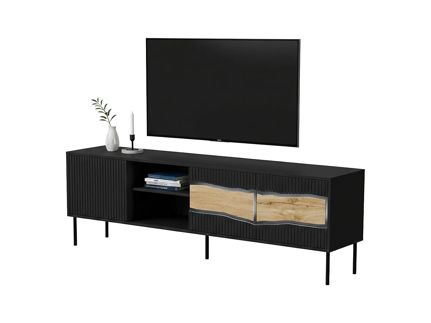 Mueble para TV Luvinate, 2 estantes, 190x40x62h cm negro, 3 puertas, 5 compartimentos