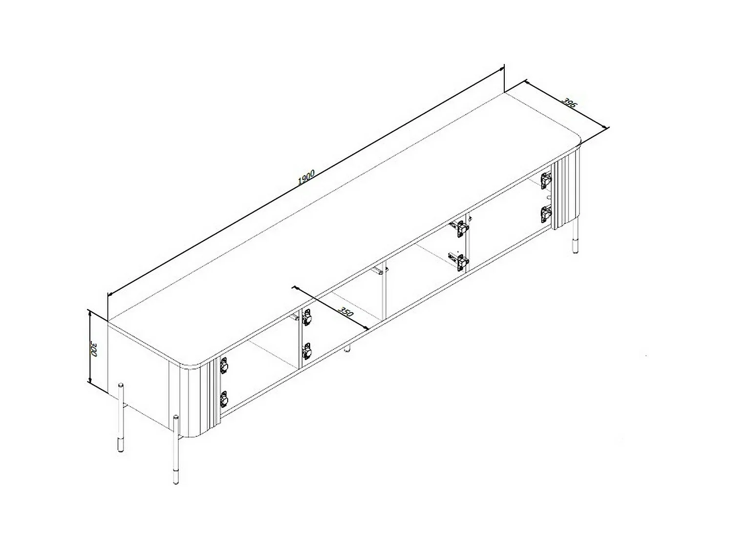 Meuble TV Fiaes, une étagère, 39,6x190x50h cm Noir
