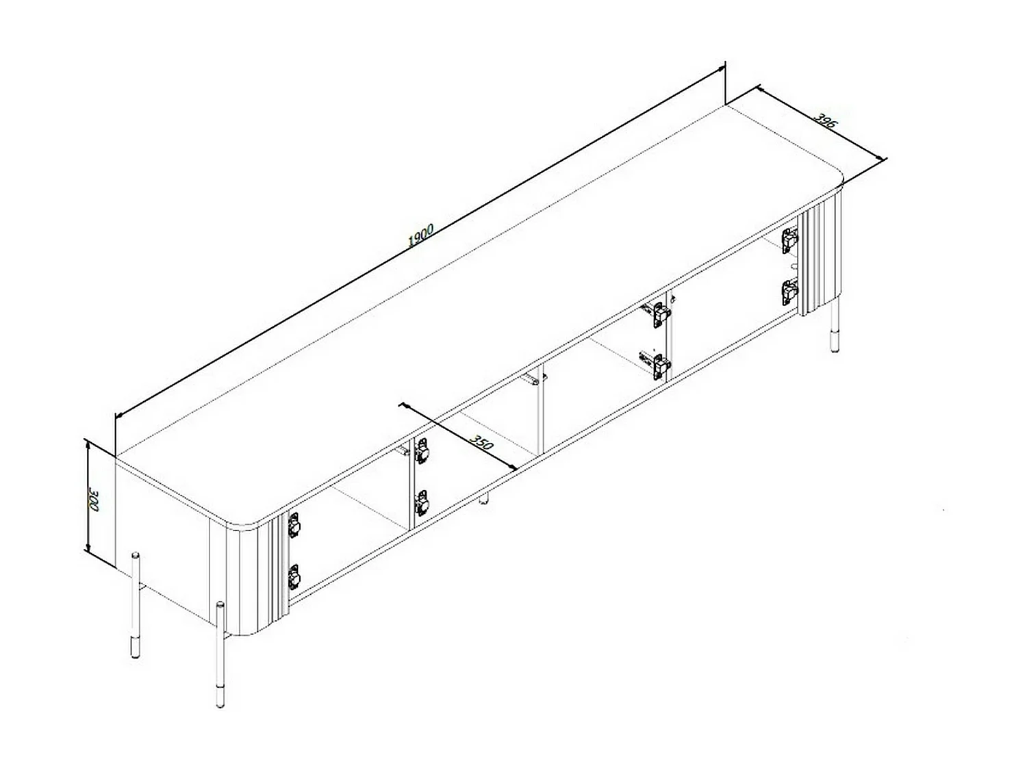 Meuble TV Fiaes, une étagère, 39,6x190x50h cm Noir