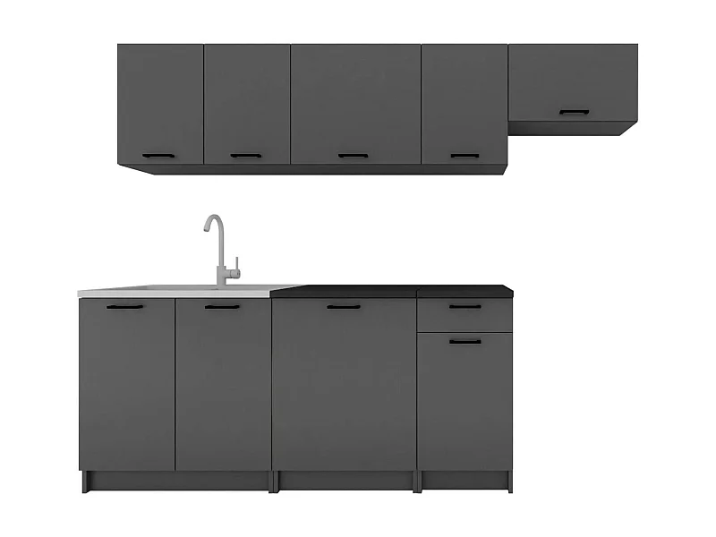Cucina completa Rosta, Set compatto e funzionale con ante e cassetto, Antracite