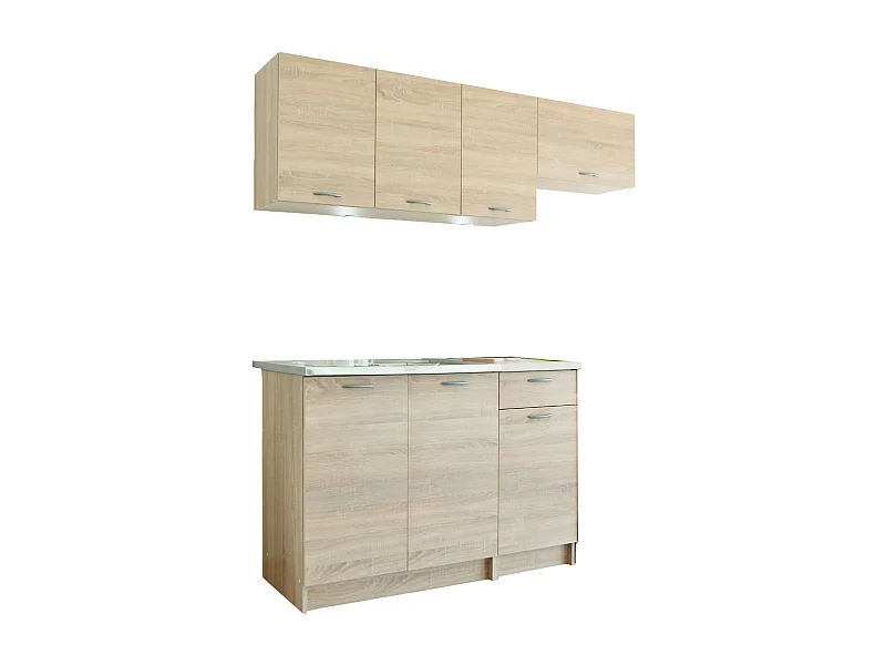 Cucina completa Sora, Set compatto e funzionale con ante e cassetto, Rovere