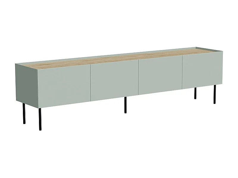 Mobile porta TV Scopa, Madia da salotto con quattro ante battenti e quattro vani interni, Rialzato da terra, 200x40 h52 cm, Verde e Rovere