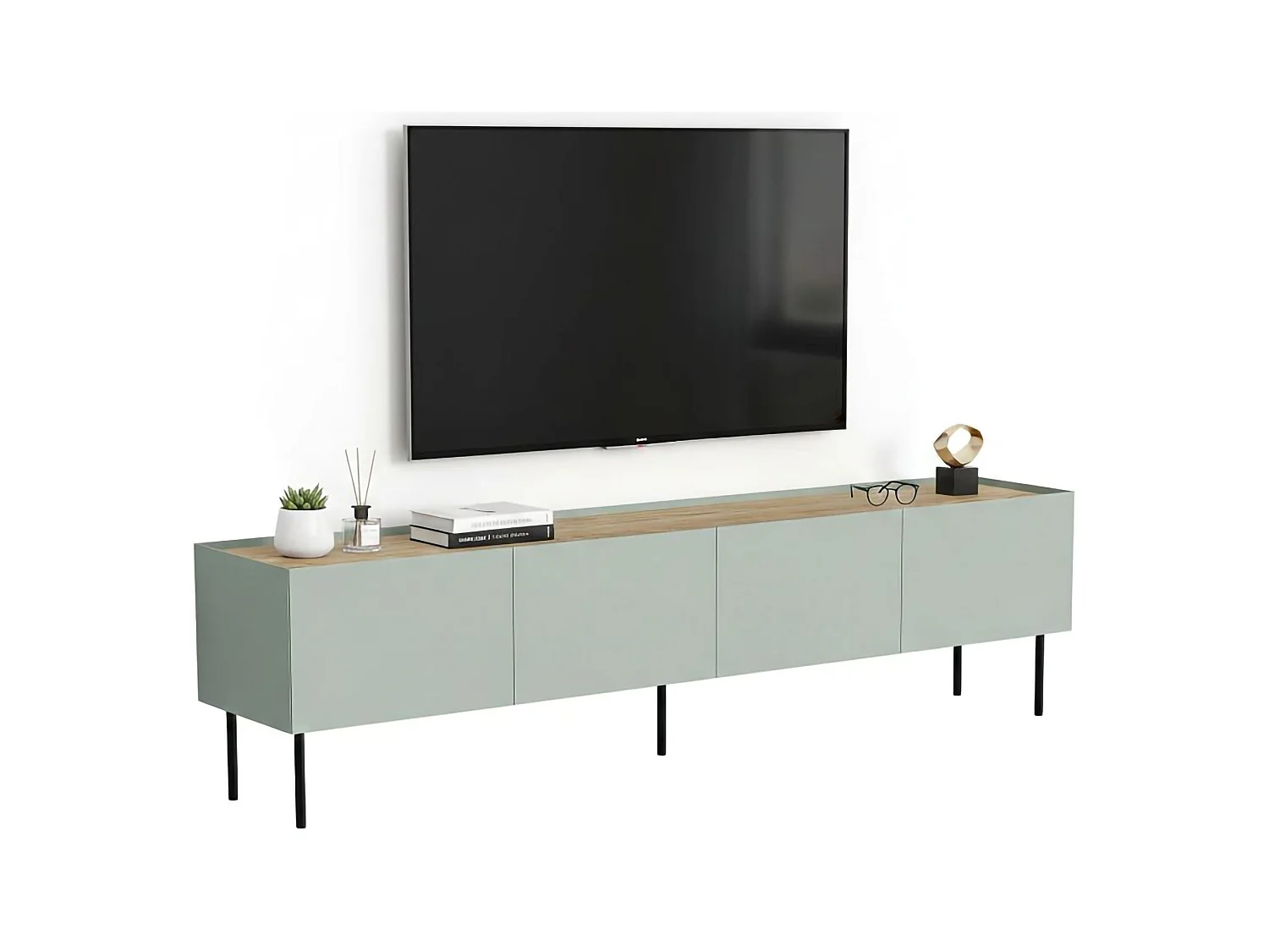 Meuble TV Novas, une étagère, 40x200x52h cm Vert Chêne